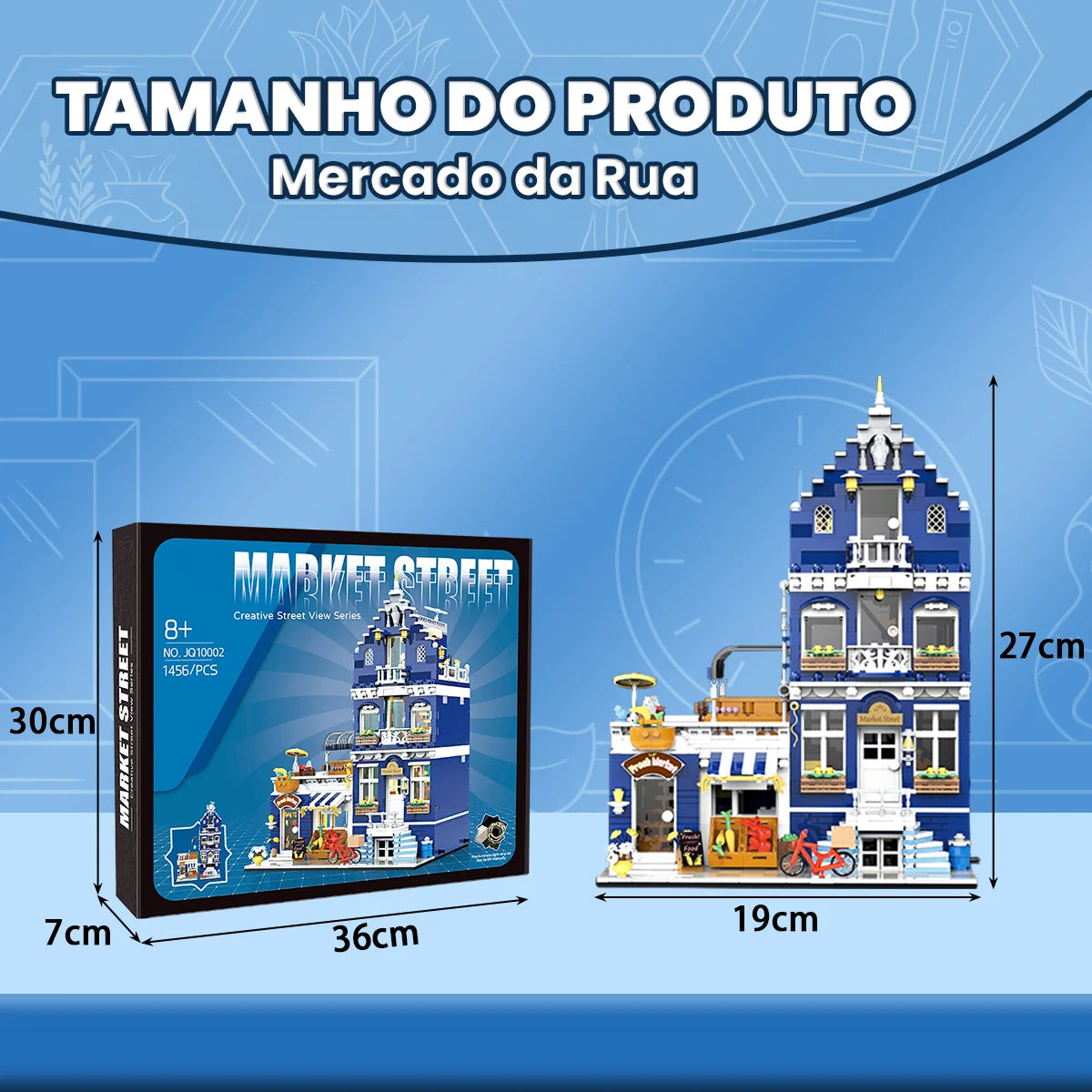 Bloco de Montar Mercado Vintagde Três Andares com LED 1456 peças Decoração Brinquedo Educativo Infantil Adolescente Adulto Conjunto de Construção
