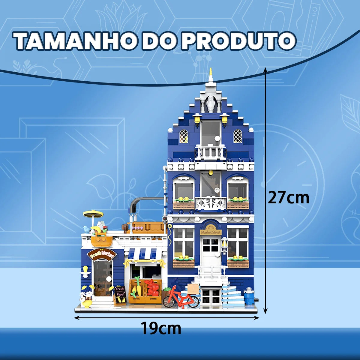 Bloco de Montar Mercado Vintagde Três Andares com LED 1456 peças Decoração Brinquedo Educativo Infantil Adolescente Adulto Conjunto de Construção