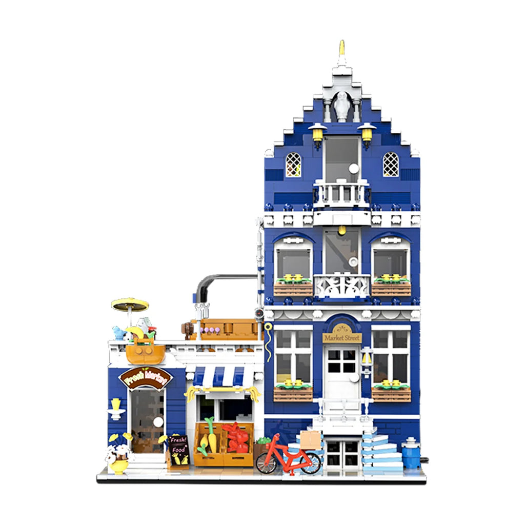Bloco de Montar Mercado Vintagde Três Andares com LED 1456 peças Decoração Brinquedo Educativo Infantil Adolescente Adulto Conjunto de Construção