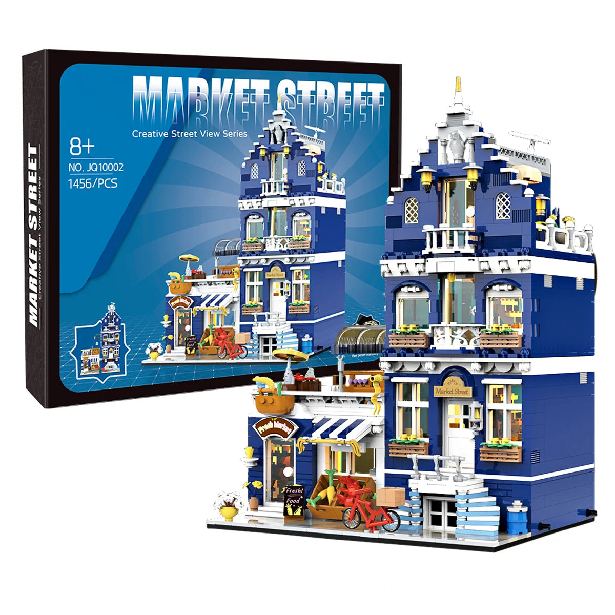 Bloco de Montar Mercado Vintagde Três Andares com LED 1456 peças Decoração Brinquedo Educativo Infantil Adolescente Adulto Conjunto de Construção