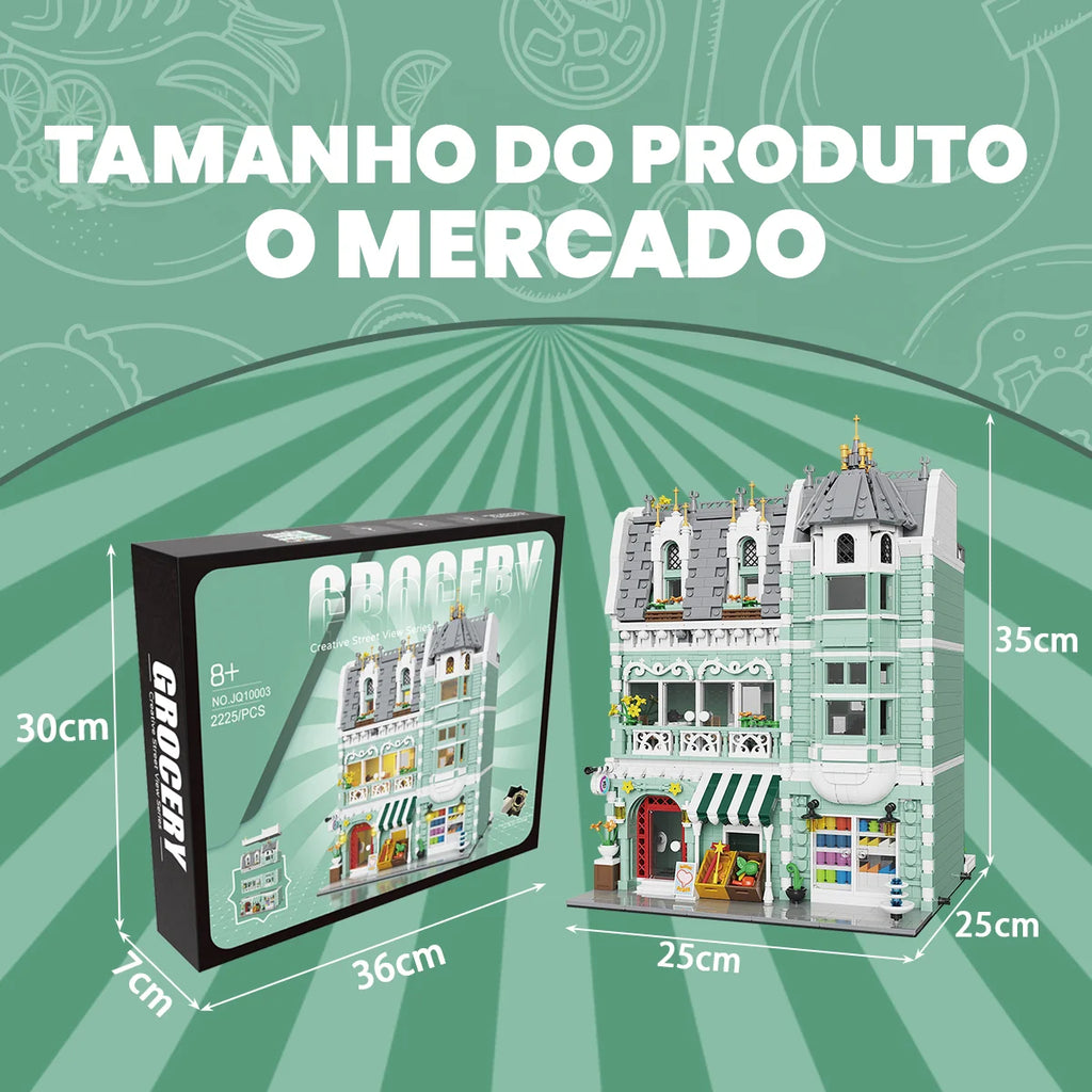 Bloco de Montar Loja de Conveniência de Três Andares com LED 2225 peças Decoração Brinquedo Educativo Infantil Adulto