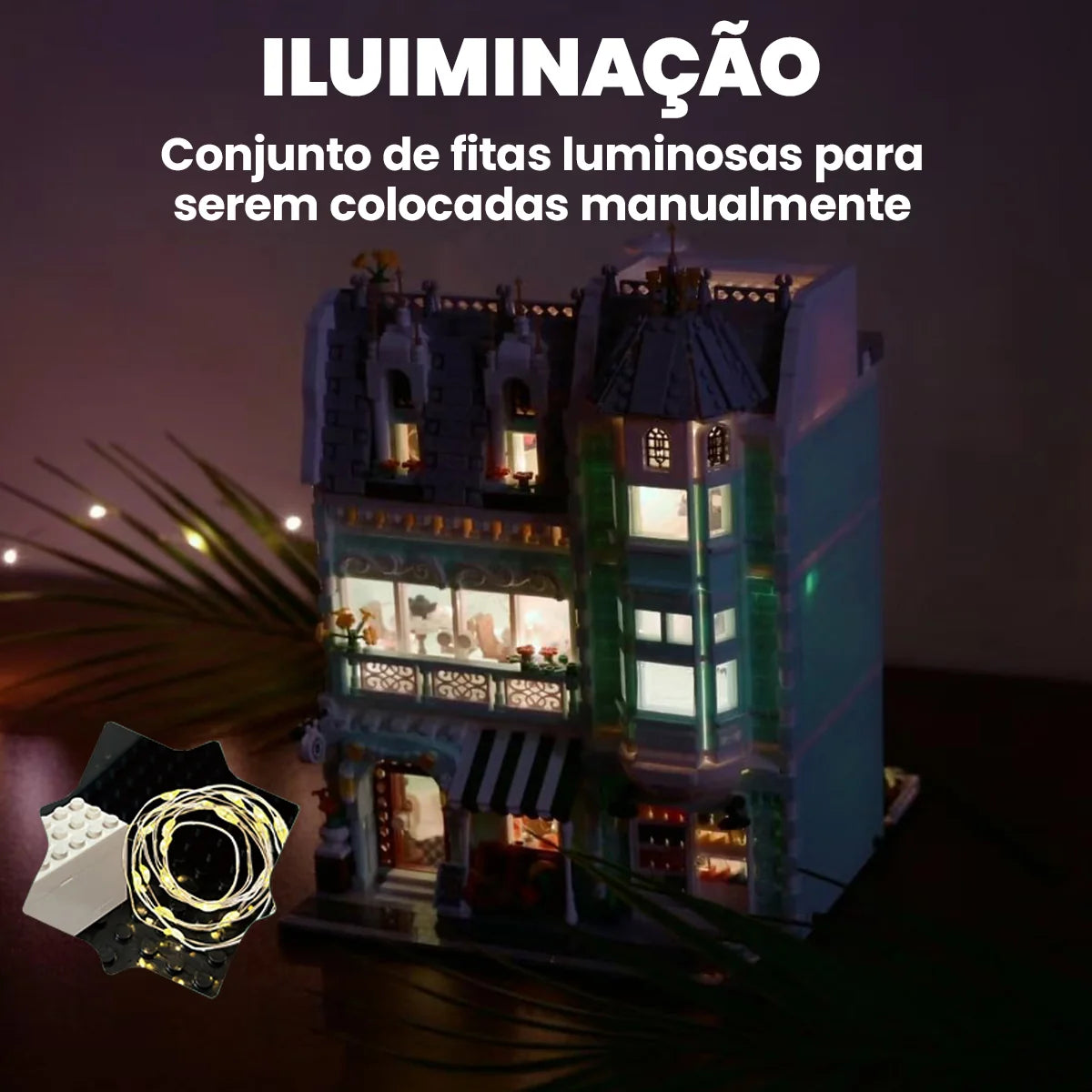 Bloco de Montar Loja de Conveniência de Três Andares com LED 2225 peças Decoração Brinquedo Educativo Infantil Adulto