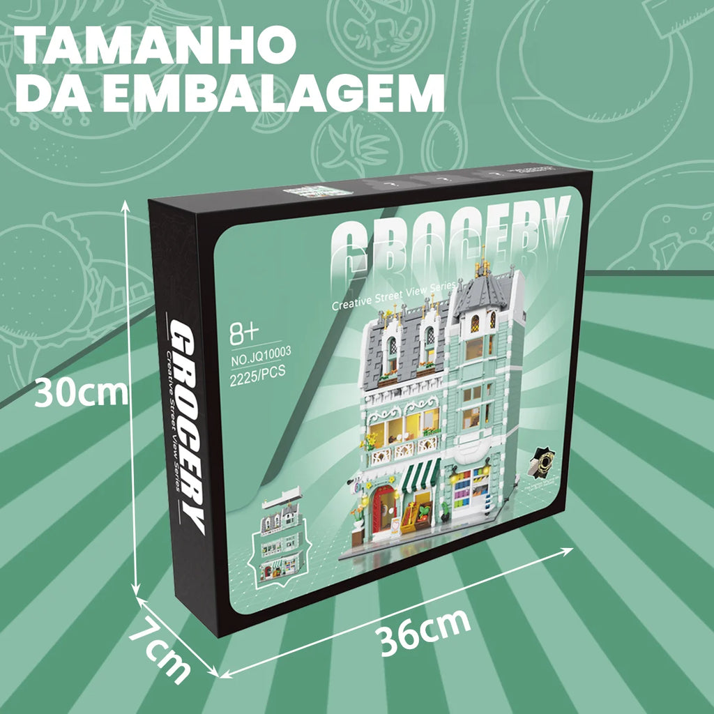 Bloco de Montar Loja de Conveniência de Três Andares com LED 2225 peças Decoração Brinquedo Educativo Infantil Adulto