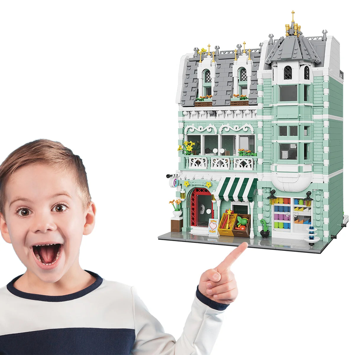 Bloco de Montar Loja de Conveniência de Três Andares com LED 2225 peças Decoração Brinquedo Educativo Infantil Adulto