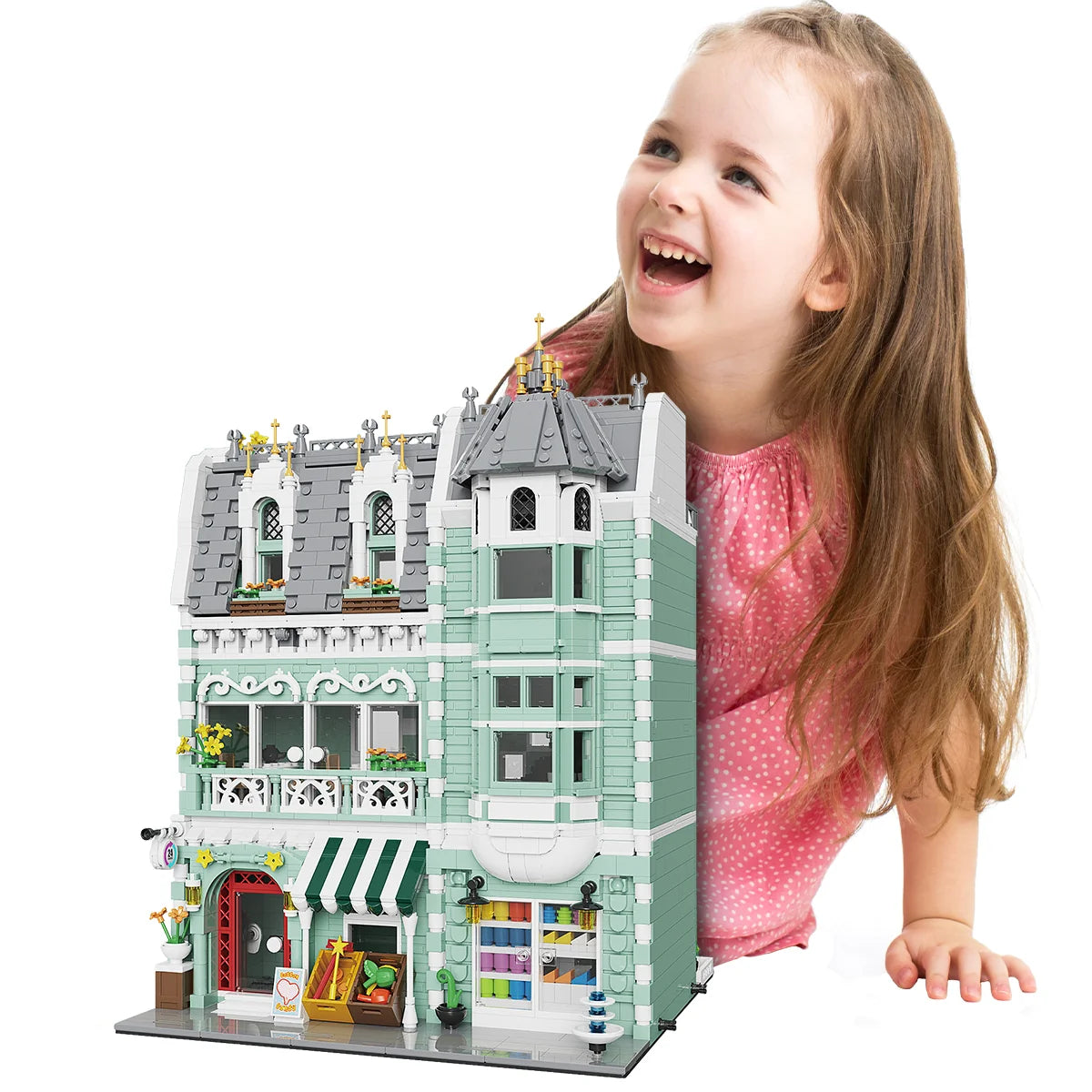 Bloco de Montar Loja de Conveniência de Três Andares com LED 2225 peças Decoração Brinquedo Educativo Infantil Adulto