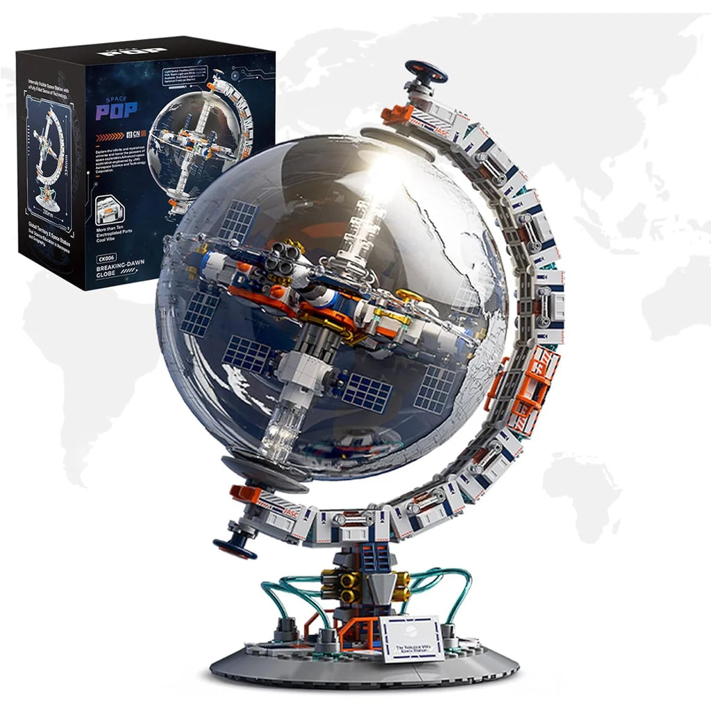 Bloco de Montar Globo Terrestre Mapa Múndi Futurista Puzzle 770 Peças de Encaixar Decoração Colecionador Brinquedo Infantil Adulto