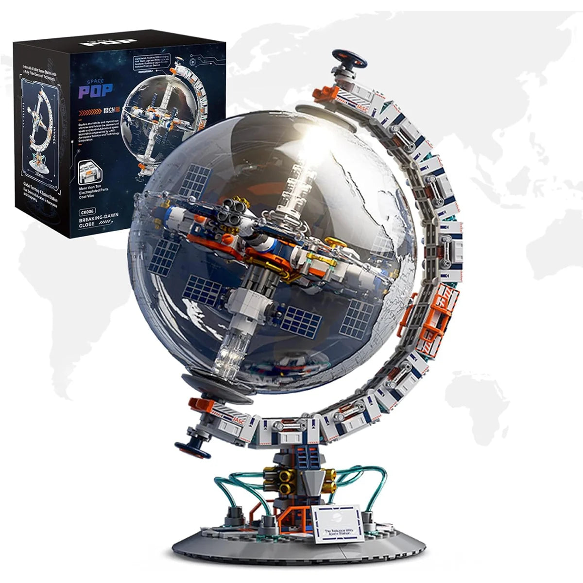 Bloco de Montar Globo Terrestre Mapa Múndi Futurista Puzzle 770 Peças de Encaixar Decoração Colecionador Brinquedo Infantil Adulto