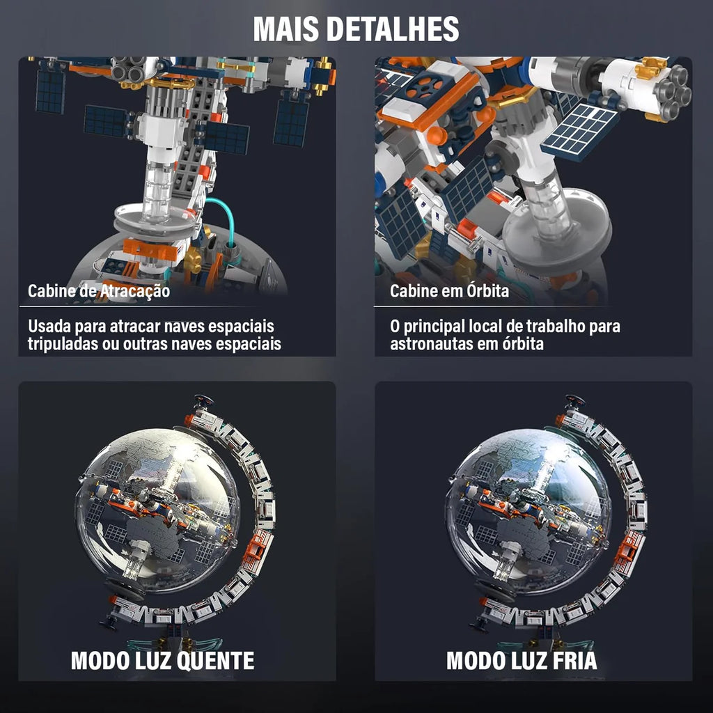 Bloco de Montar Globo Terrestre Mapa Múndi Futurista Puzzle 770 Peças de Encaixar Decoração Colecionador Brinquedo Infantil Adulto