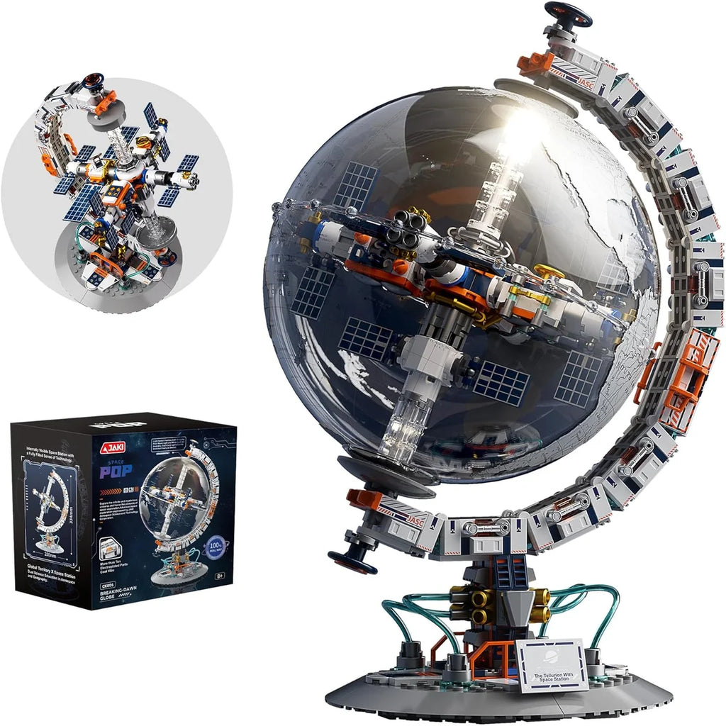 Bloco de Montar Globo Terrestre Mapa Múndi Futurista Puzzle 770 Peças de Encaixar Decoração Colecionador Brinquedo Infantil Adulto