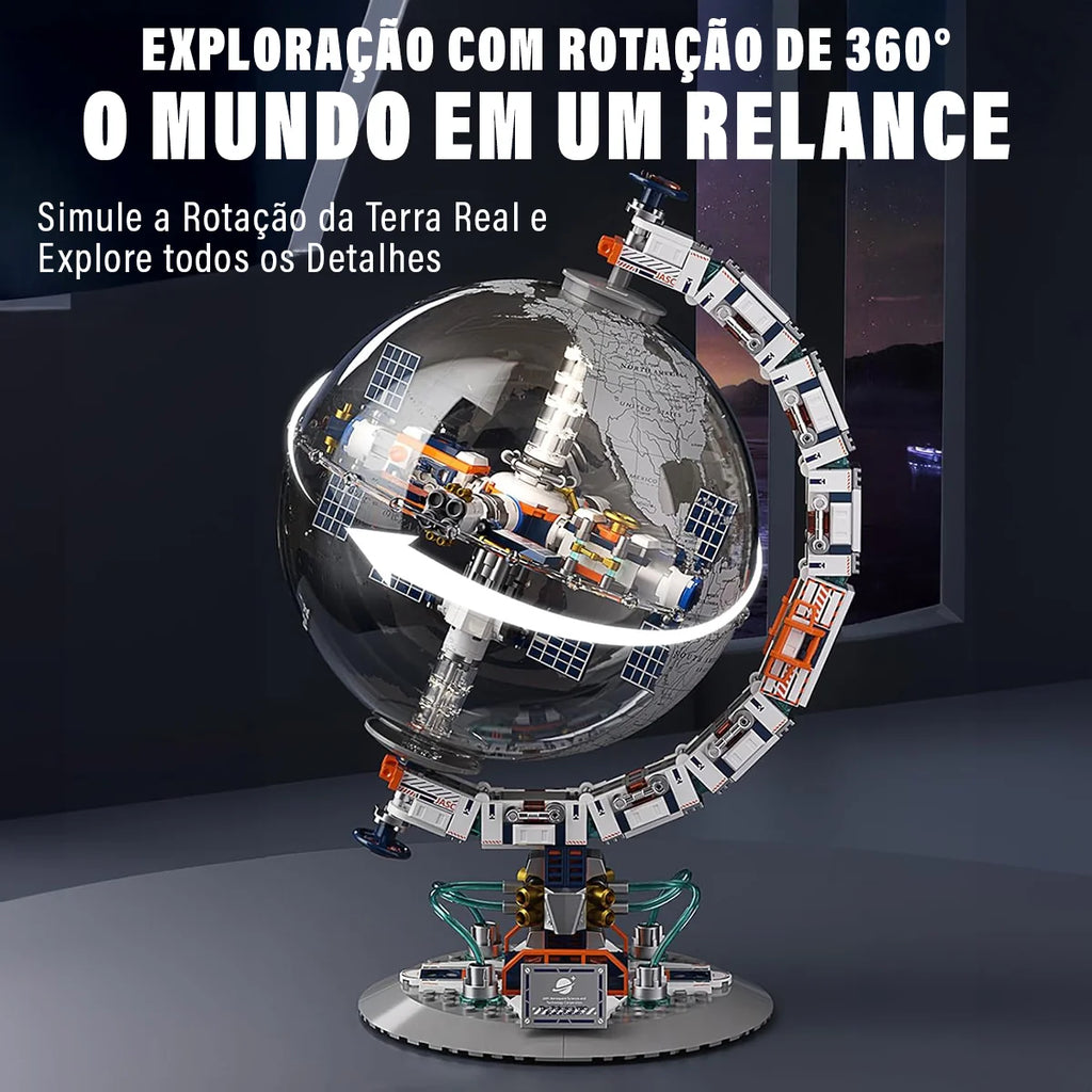 Bloco de Montar Globo Terrestre Mapa Múndi Futurista Puzzle 770 Peças de Encaixar Decoração Colecionador Brinquedo Infantil Adulto