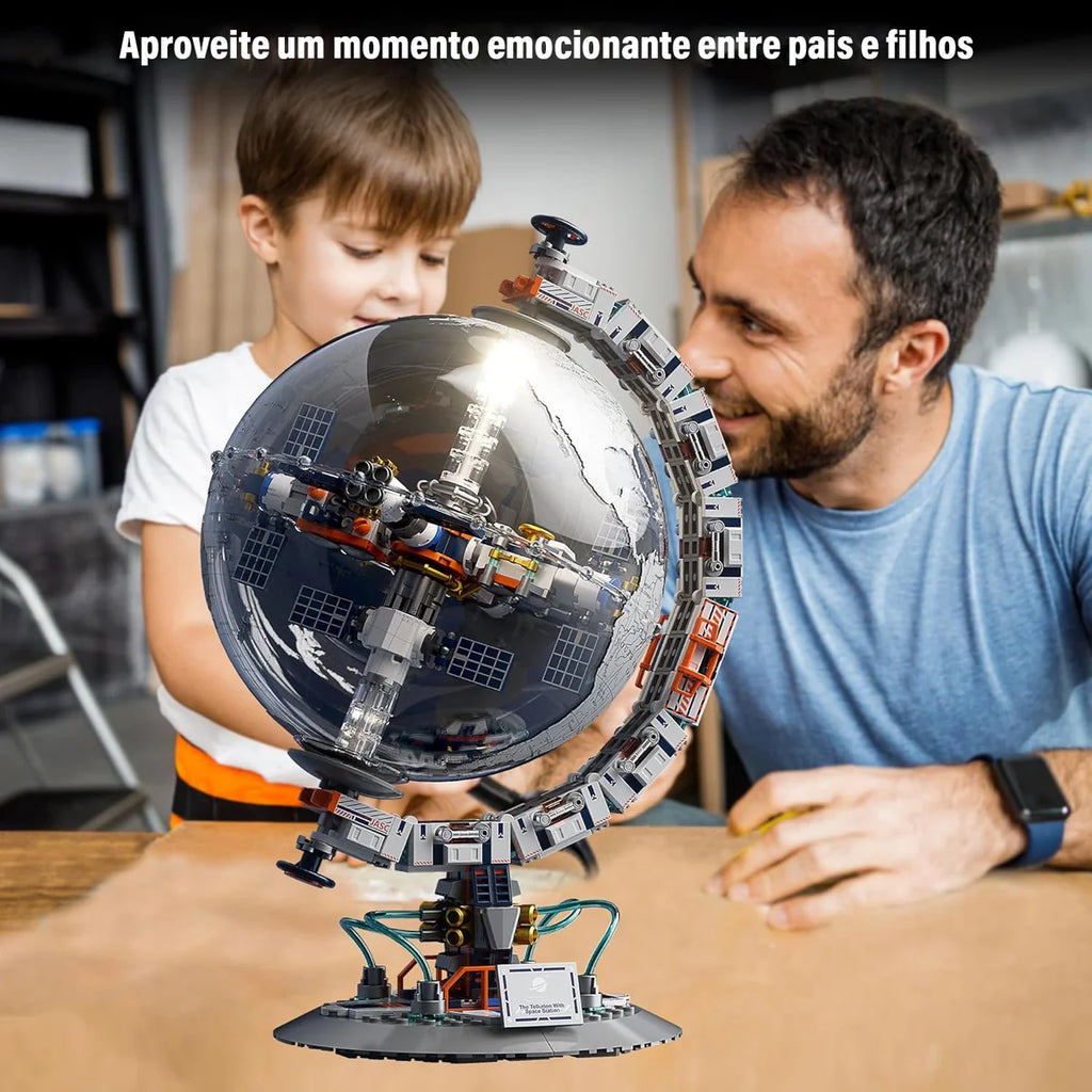 Bloco de Montar Globo Terrestre Mapa Múndi Futurista Puzzle 770 Peças de Encaixar Decoração Colecionador Brinquedo Infantil Adulto