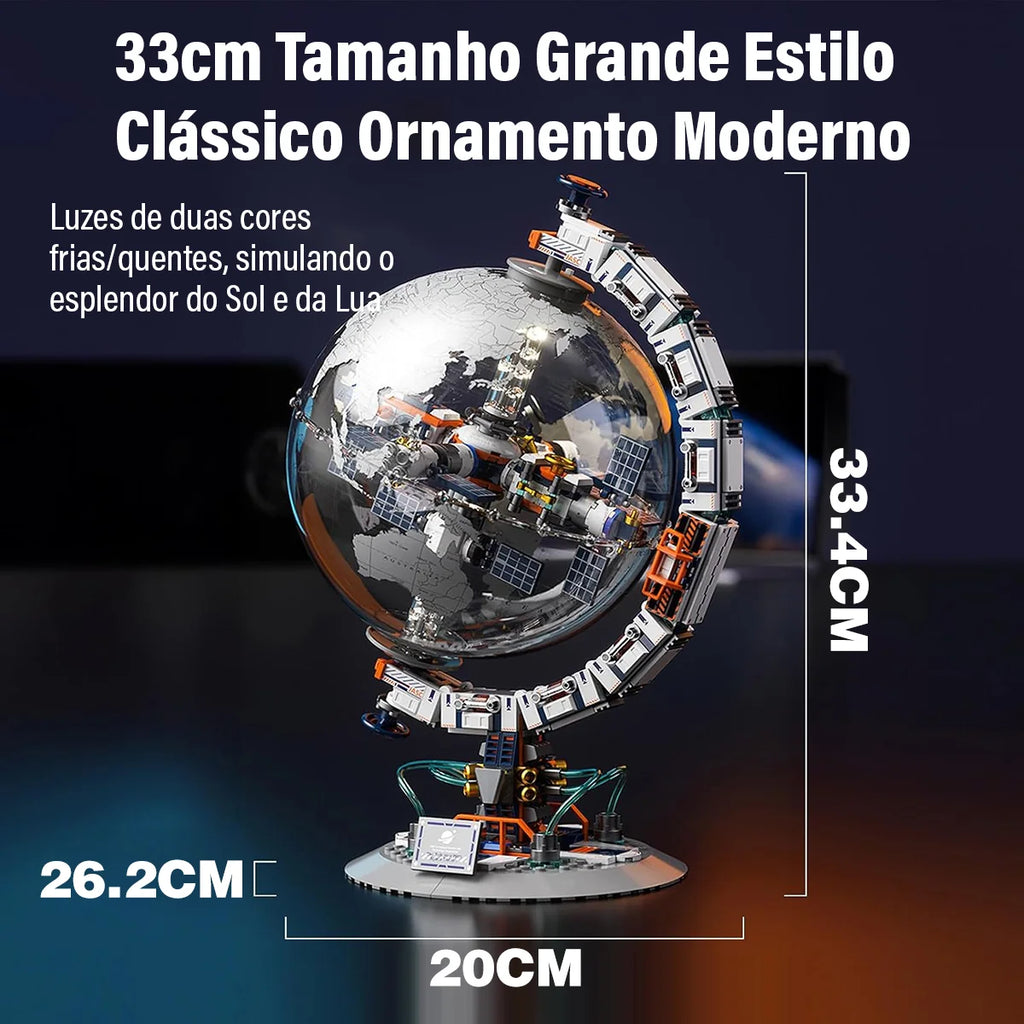Bloco de Montar Globo Terrestre Mapa Múndi Futurista Puzzle 770 Peças de Encaixar Decoração Colecionador Brinquedo Infantil Adulto