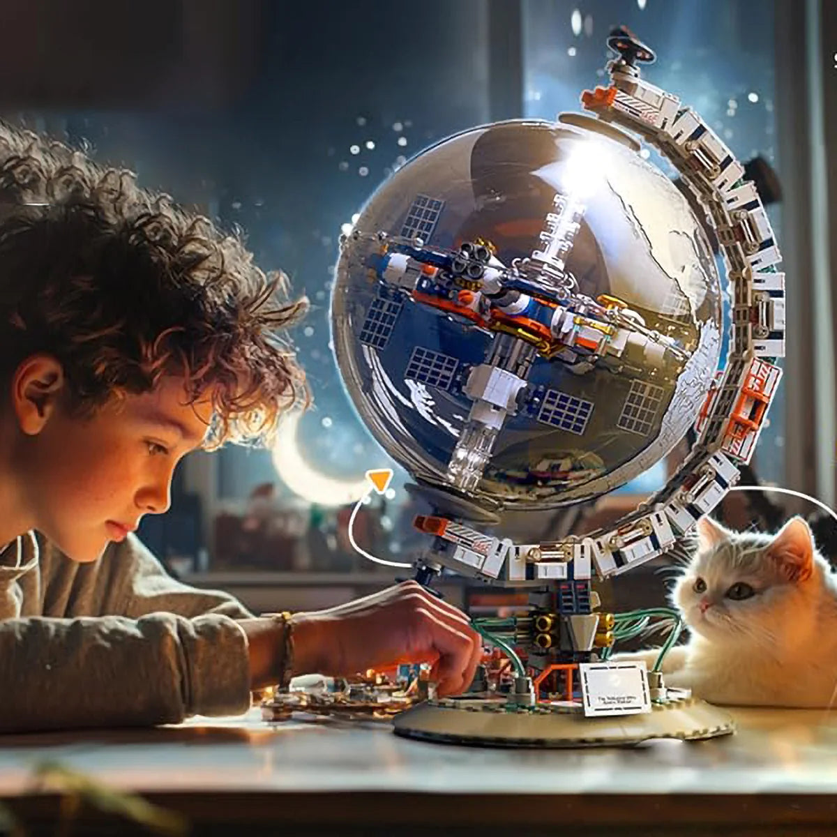 Bloco de Montar Globo Terrestre Mapa Múndi Futurista Puzzle 770 Peças de Encaixar Decoração Colecionador Brinquedo Infantil Adulto