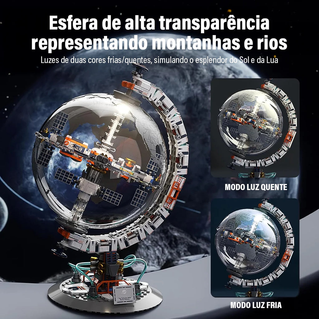 Bloco de Montar Globo Terrestre Mapa Múndi Futurista Puzzle 770 Peças de Encaixar Decoração Colecionador Brinquedo Infantil Adulto
