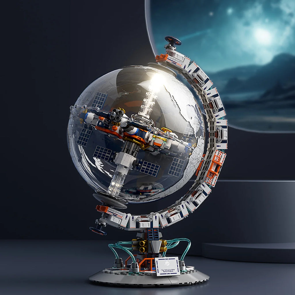 Bloco de Montar Globo Terrestre Mapa Múndi Futurista Puzzle 770 Peças de Encaixar Decoração Colecionador Brinquedo Infantil Adulto