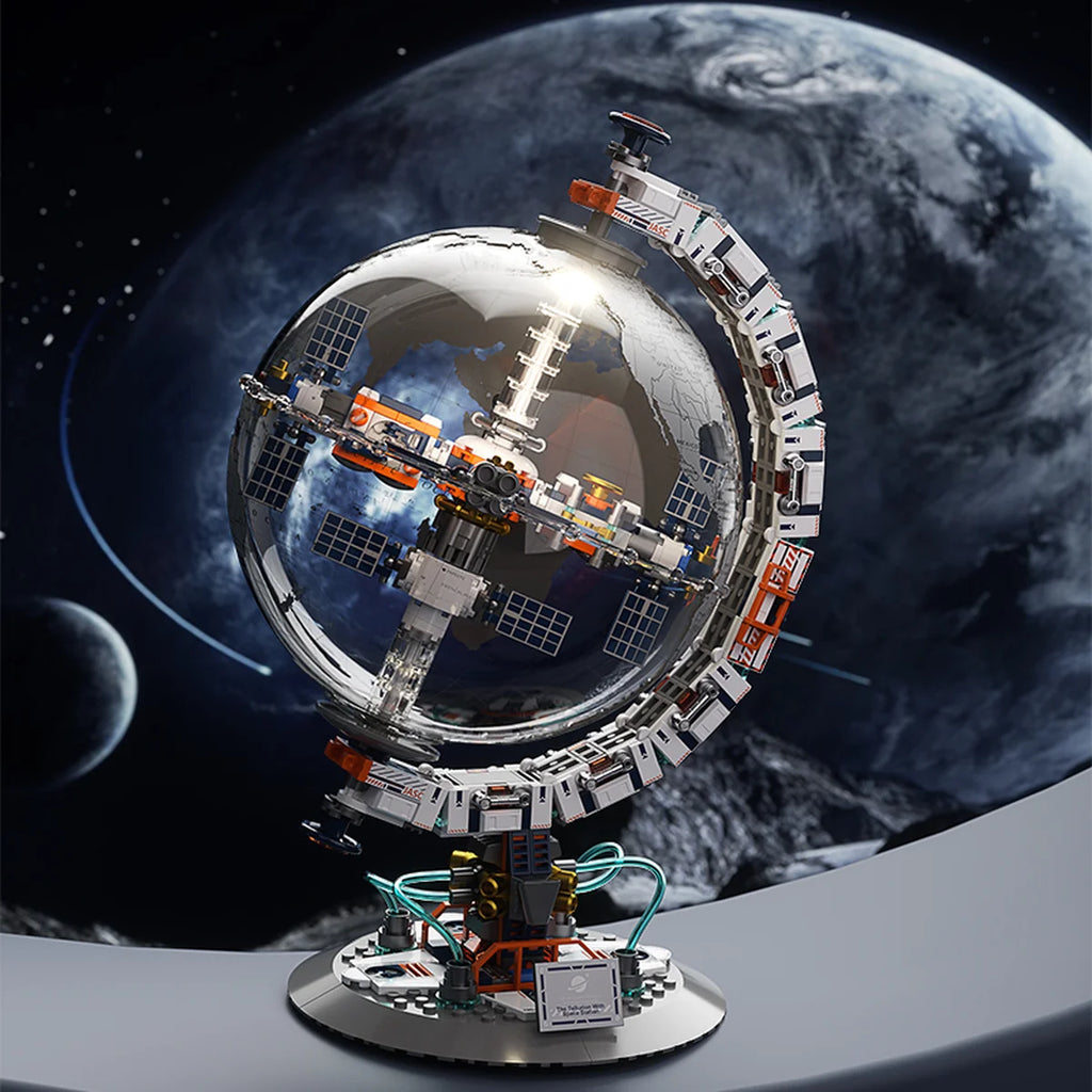 Bloco de Montar Globo Terrestre Mapa Múndi Futurista Puzzle 770 Peças de Encaixar Decoração Colecionador Brinquedo Infantil Adulto