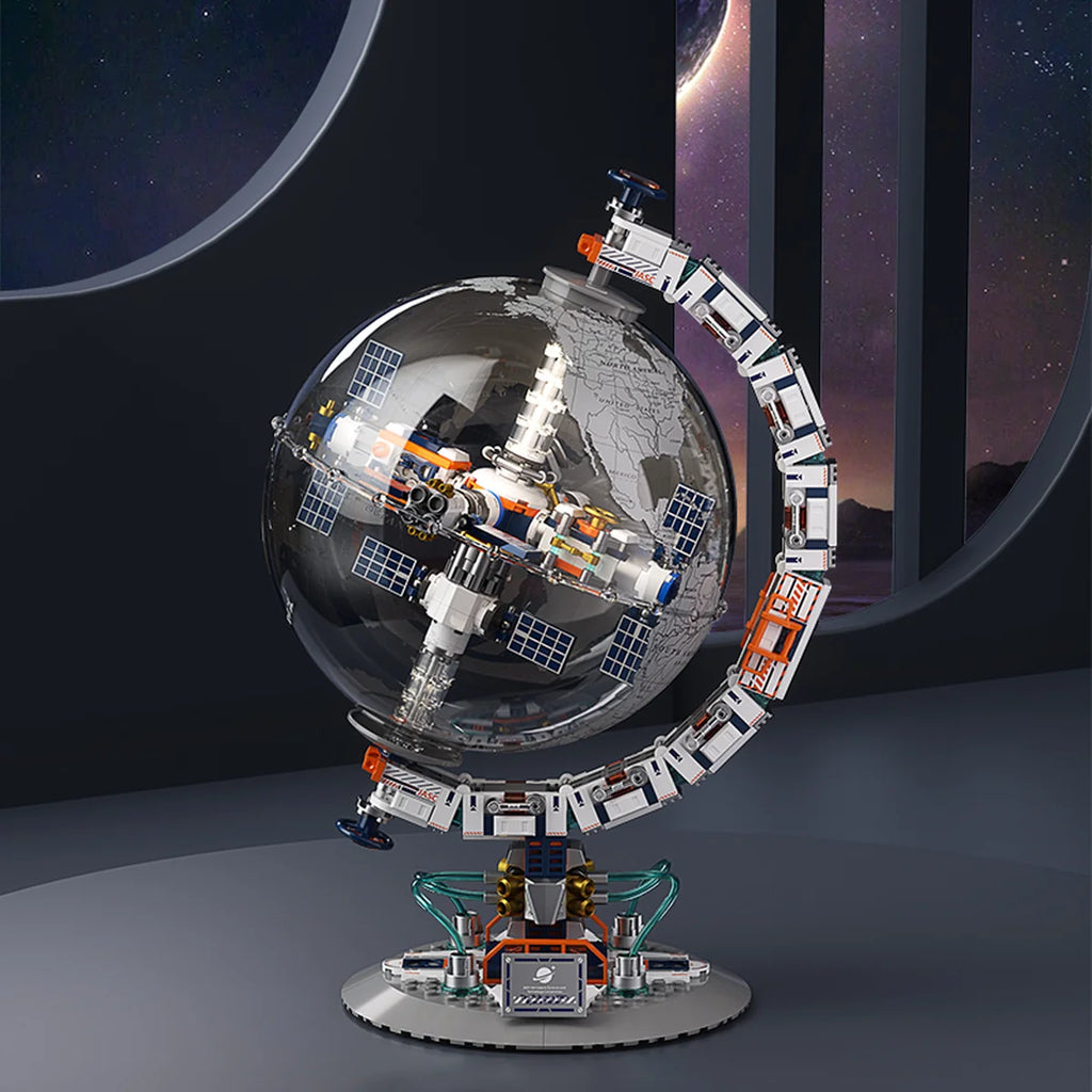 Bloco de Montar Globo Terrestre Mapa Múndi Futurista Puzzle 770 Peças de Encaixar Decoração Colecionador Brinquedo Infantil Adulto