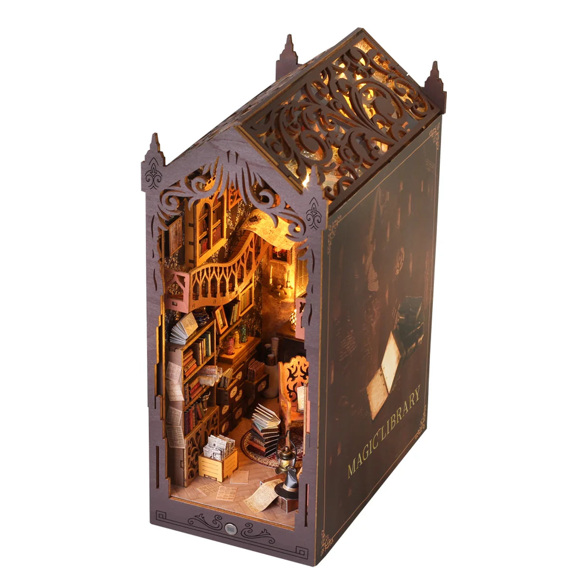 Bloco de Montar Mini Livraria de Madeira Com LED Decoração Colecionável Rico em Detalhes