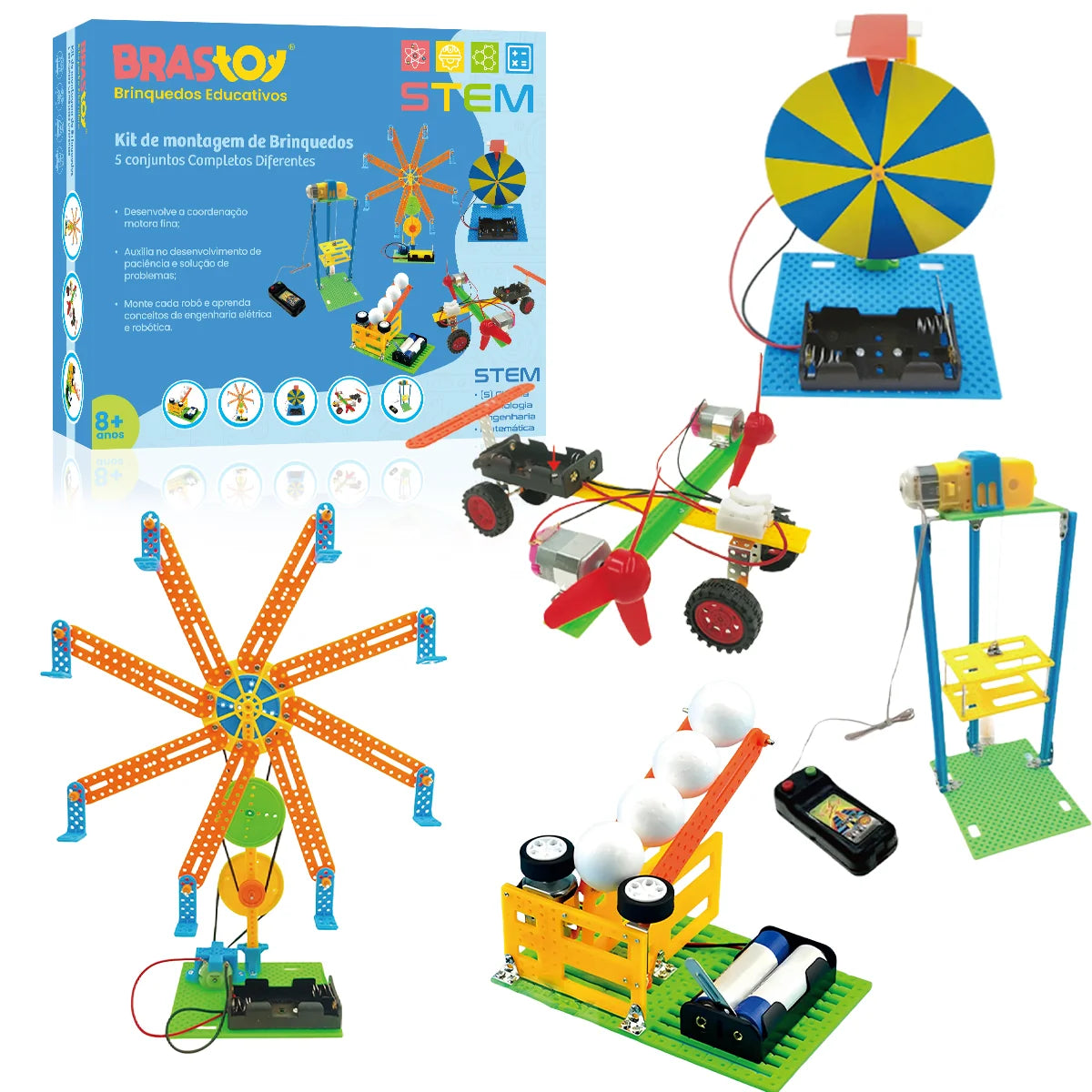 Bloco de Montar Construção Stem Brinquedo Educativo 5 Em 1 Brastoy