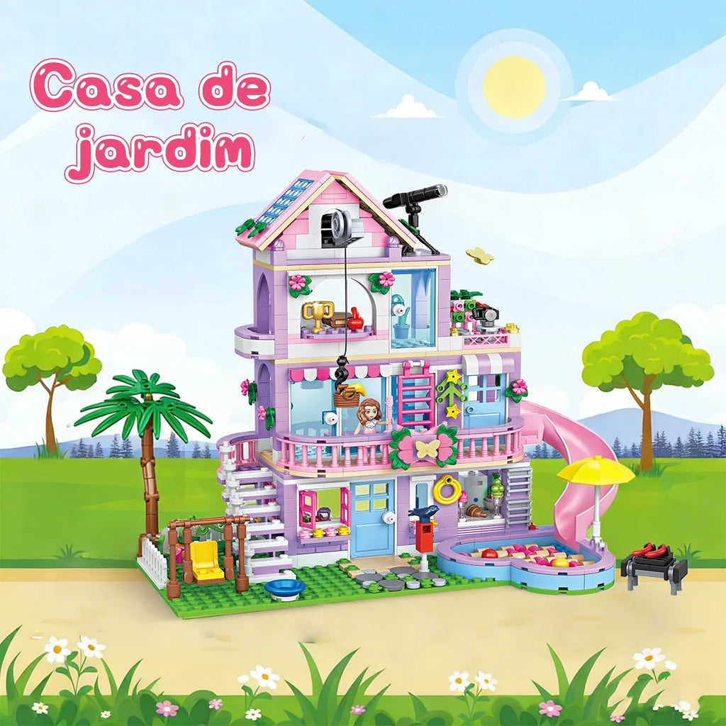 Bloco De Montar 775 Peças Encaixe Brinquedo Educativo Arquitetônicos De Vila De Jardim