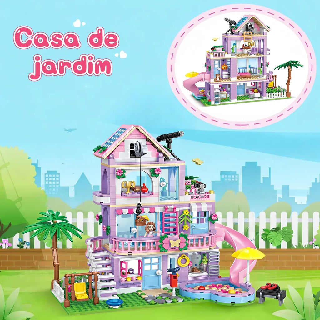 Bloco De Montar 775 Peças Encaixe Brinquedo Educativo Arquitetônicos De Vila De Jardim
