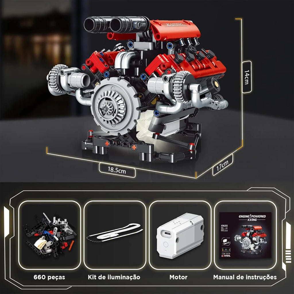 Conjunto De Blocos De Construção De Motor V8 660 Peças Motor V8 Bloco de Montar Educativo