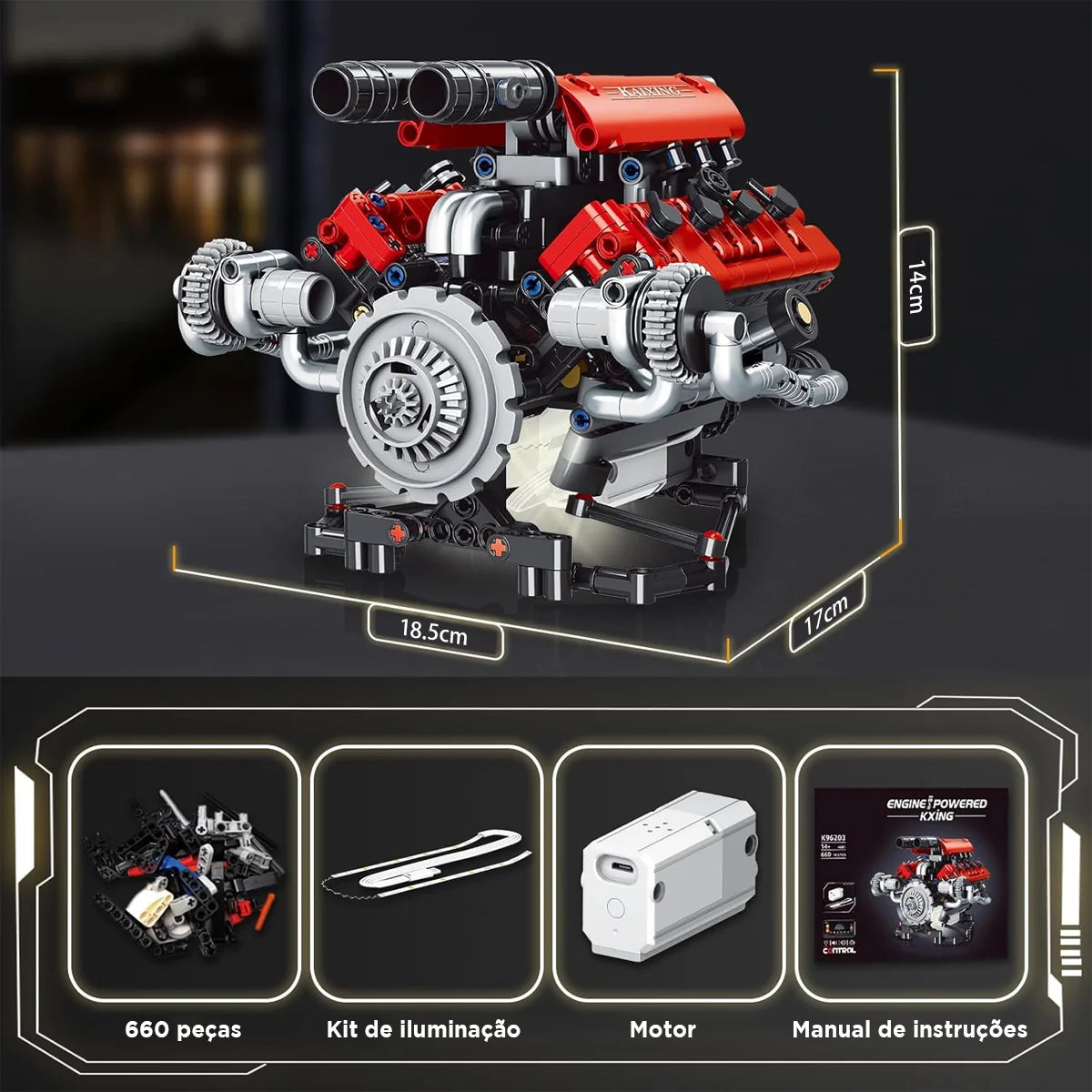Conjunto De Blocos De Construção De Motor V8 660 Peças Motor V8 Bloco de Montar Educativo