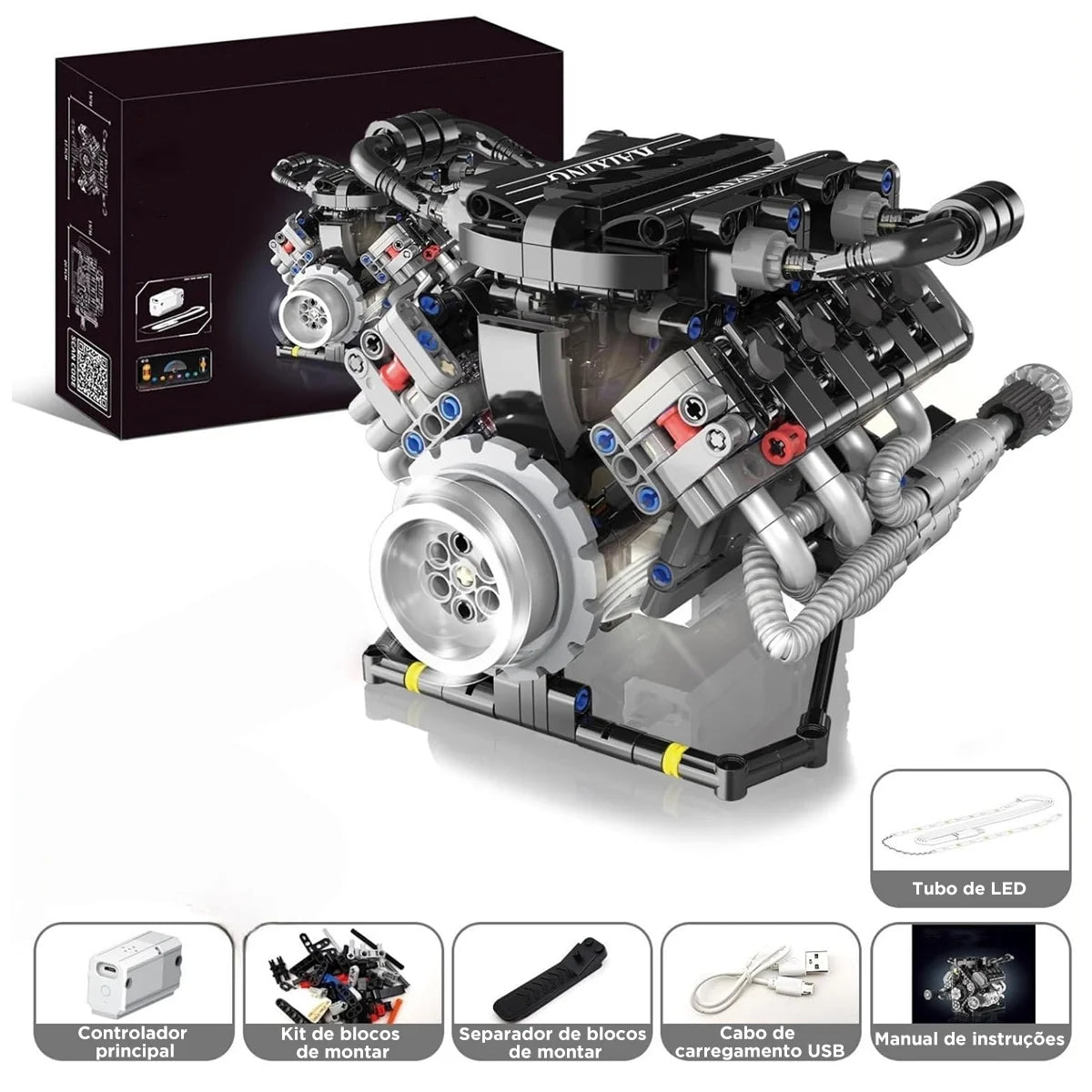 Conjunto De Blocos De Construção De Motor V8 715 Peças De Montar Encaixe Brastoy