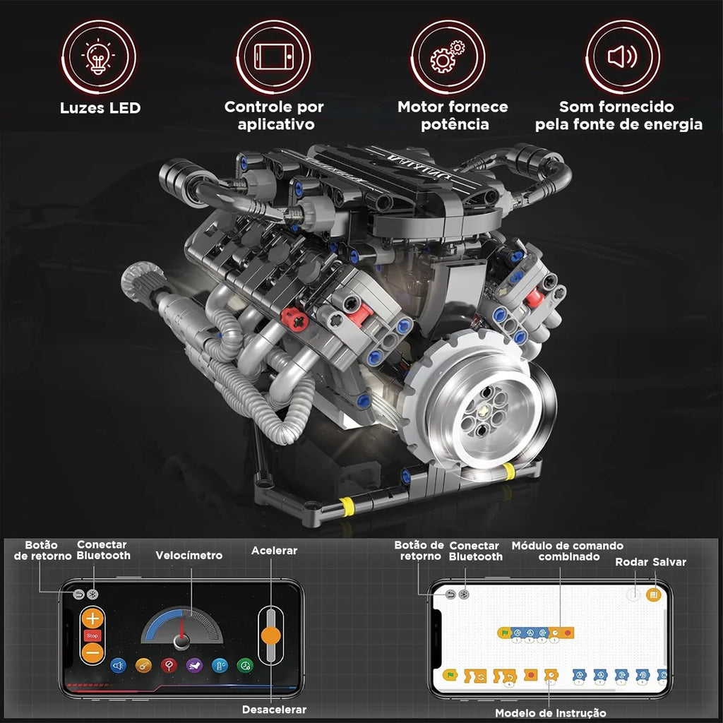 Conjunto De Blocos De Construção De Motor V8 715 Peças De Montar Encaixe Brastoy