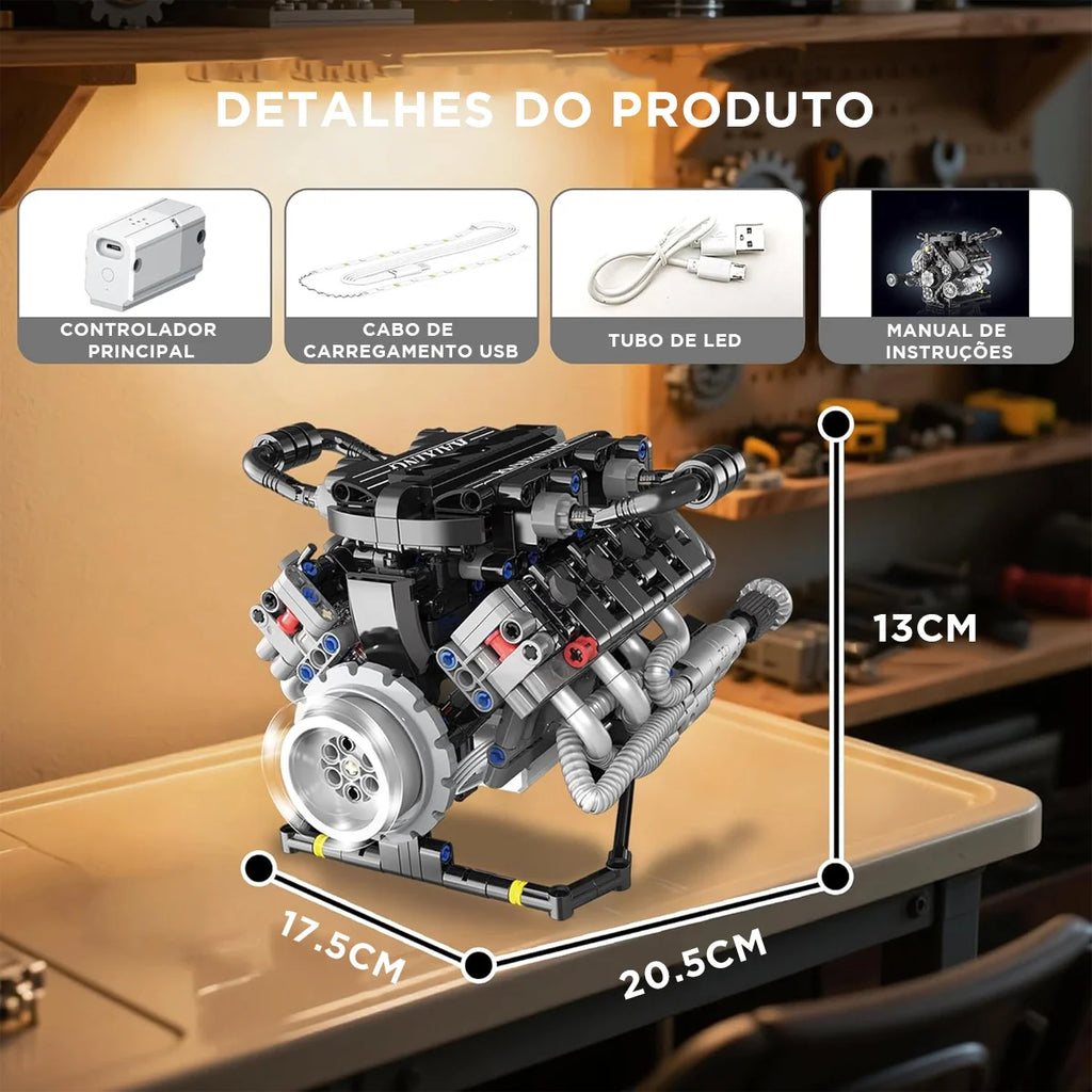 Conjunto De Blocos De Construção De Motor V8 715 Peças De Montar Encaixe Brastoy
