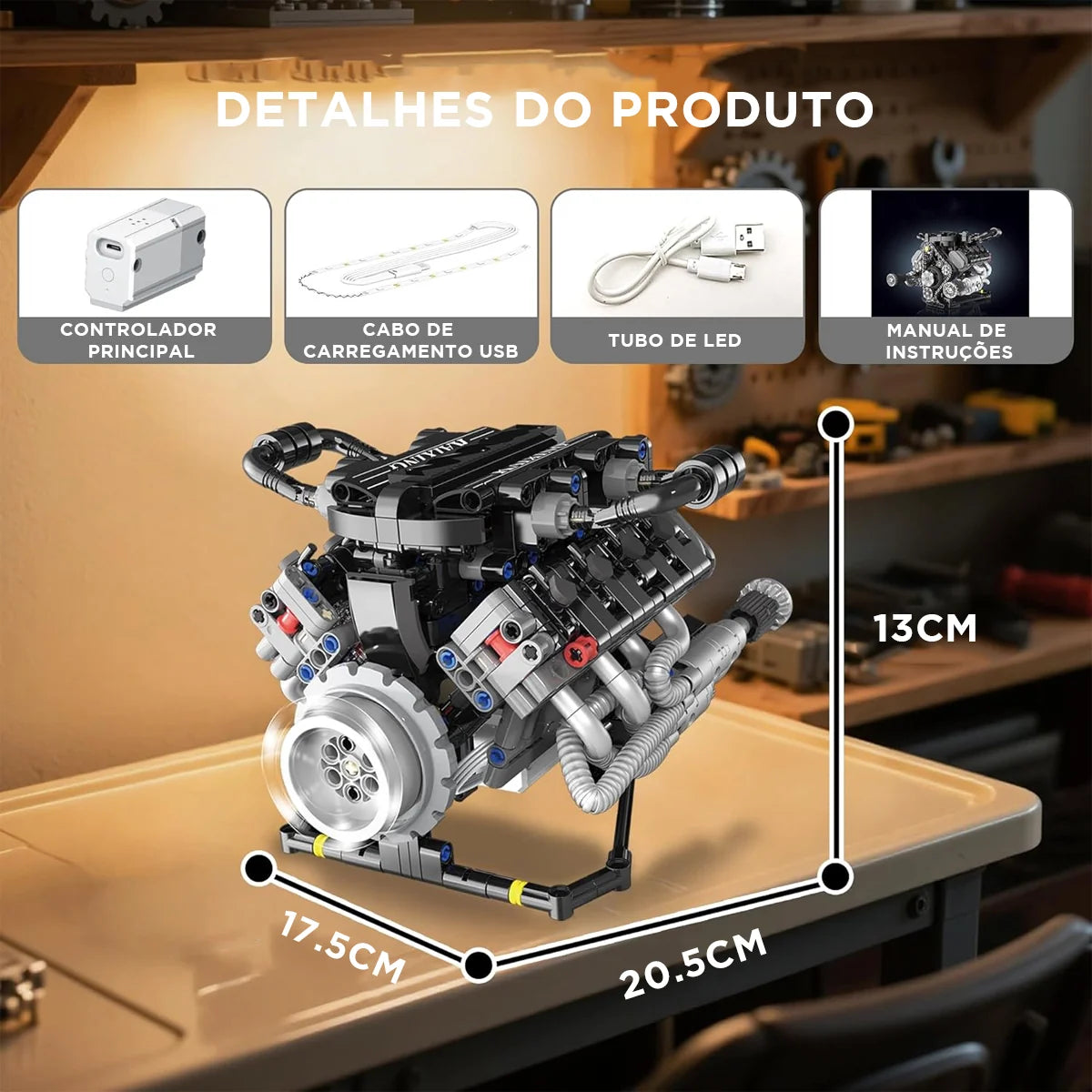 Conjunto De Blocos De Construção De Motor V8 715 Peças De Montar Encaixe Brastoy
