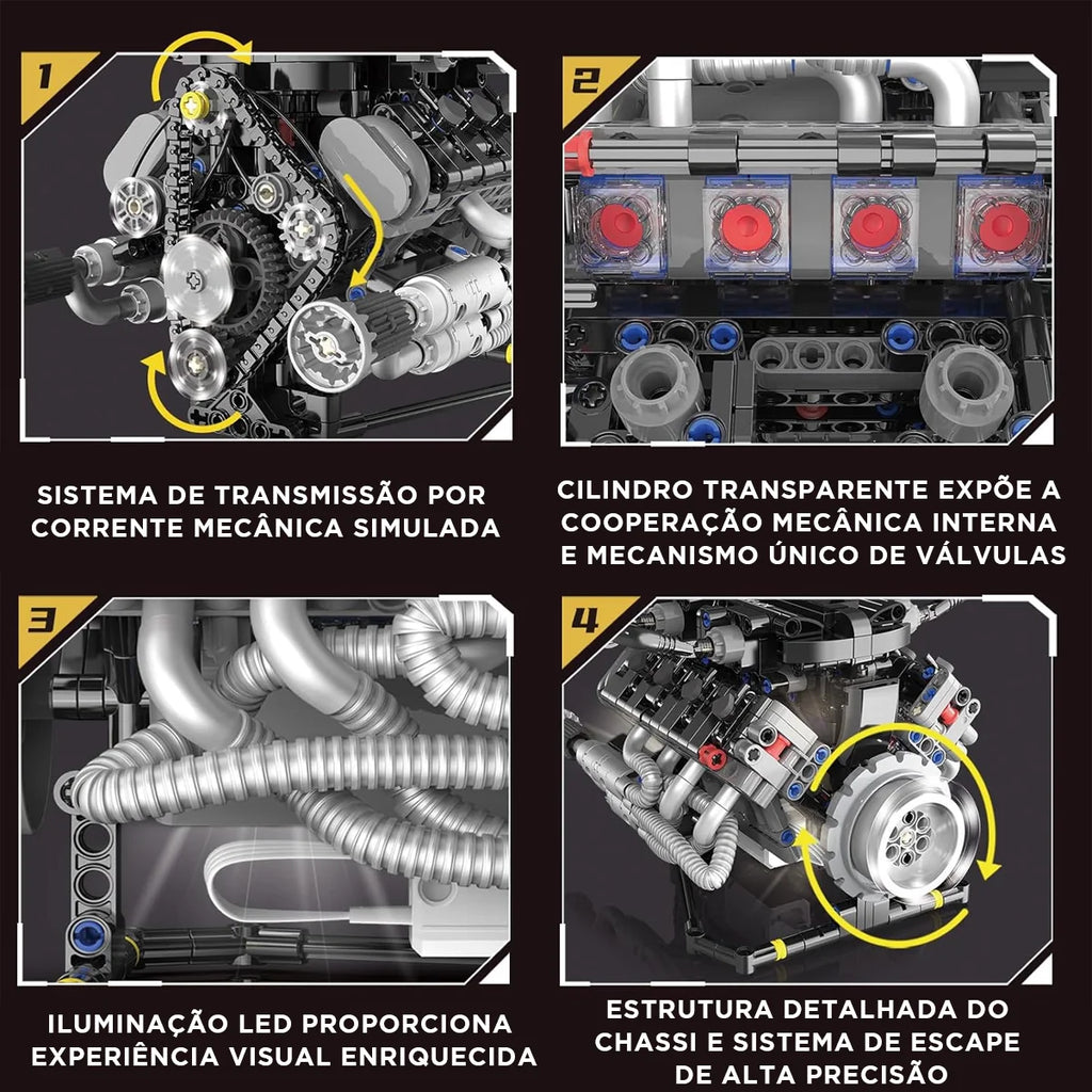 Conjunto De Blocos De Construção De Motor V8 715 Peças De Montar Encaixe Brastoy