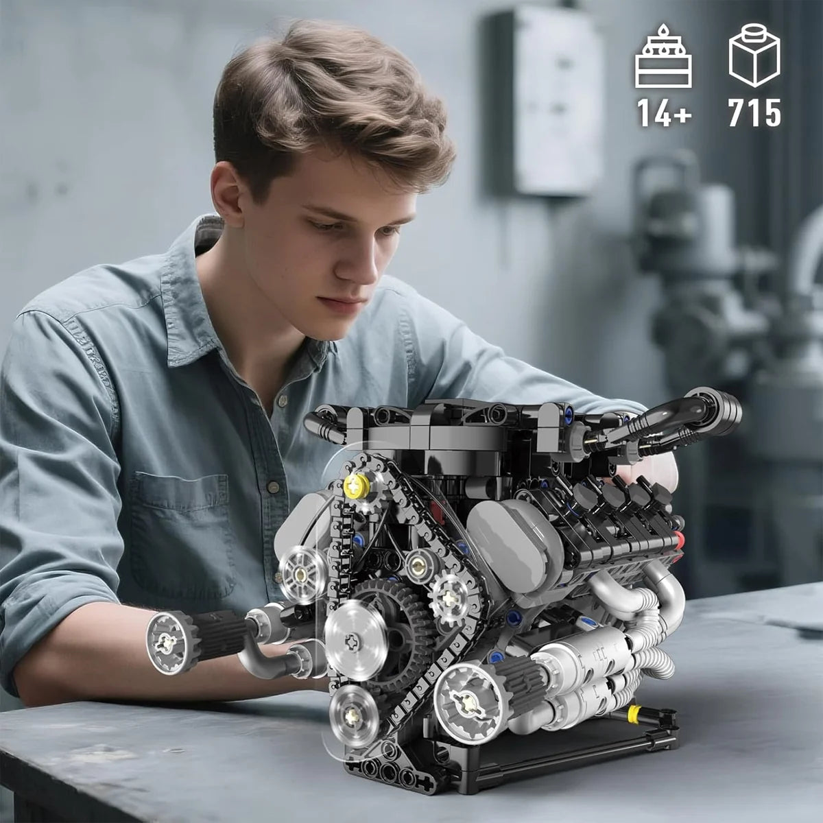 Conjunto De Blocos De Construção De Motor V8 715 Peças De Montar Encaixe Brastoy