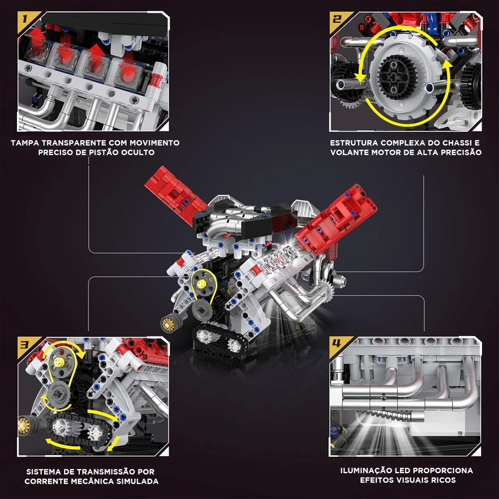 Conjunto De Bloco De Construção De Motor V8 700 Peças Bloco de Montar Encaixe Brinquedo Educativo