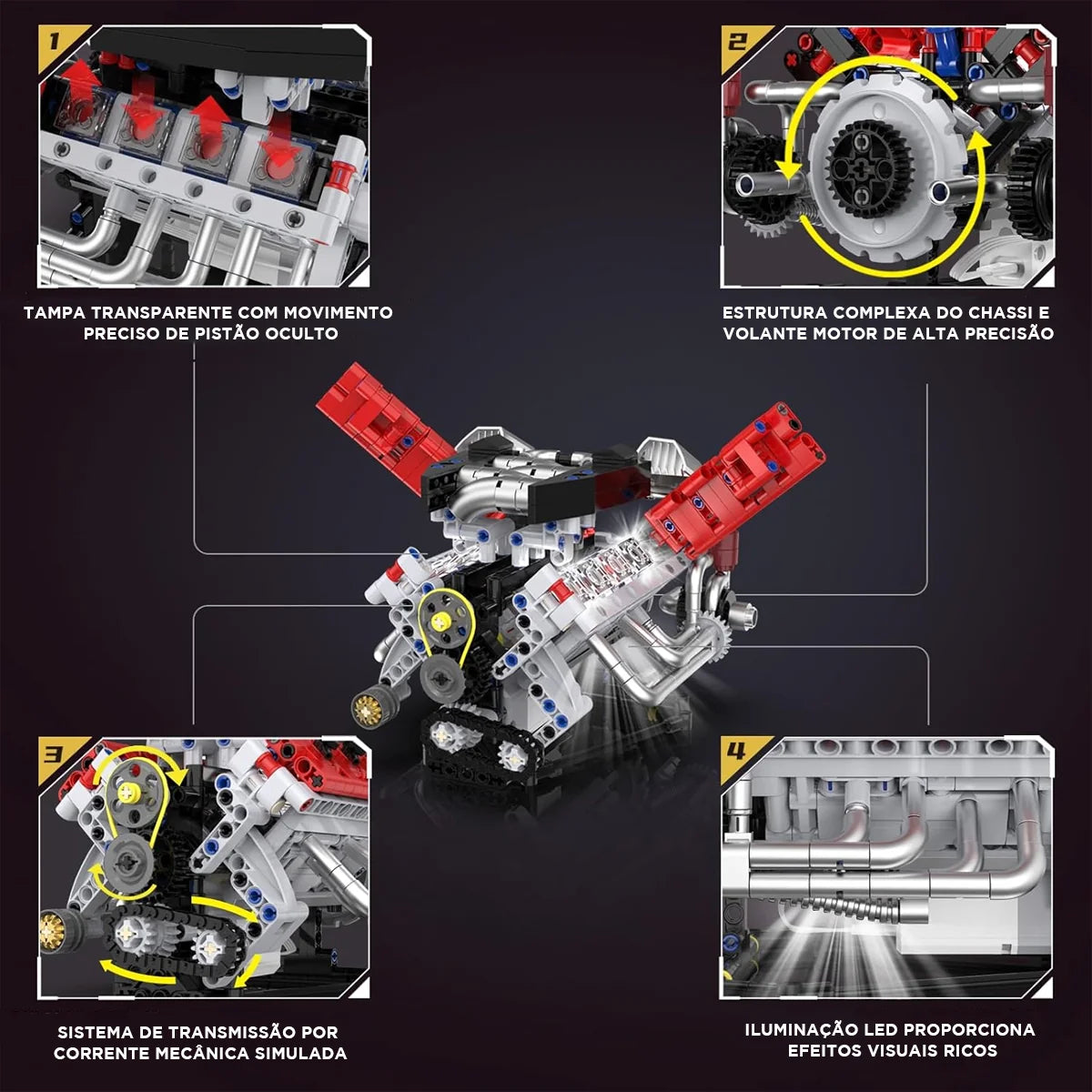 Conjunto De Bloco De Construção De Motor V8 700 Peças Bloco de Montar Encaixe Brinquedo Educativo