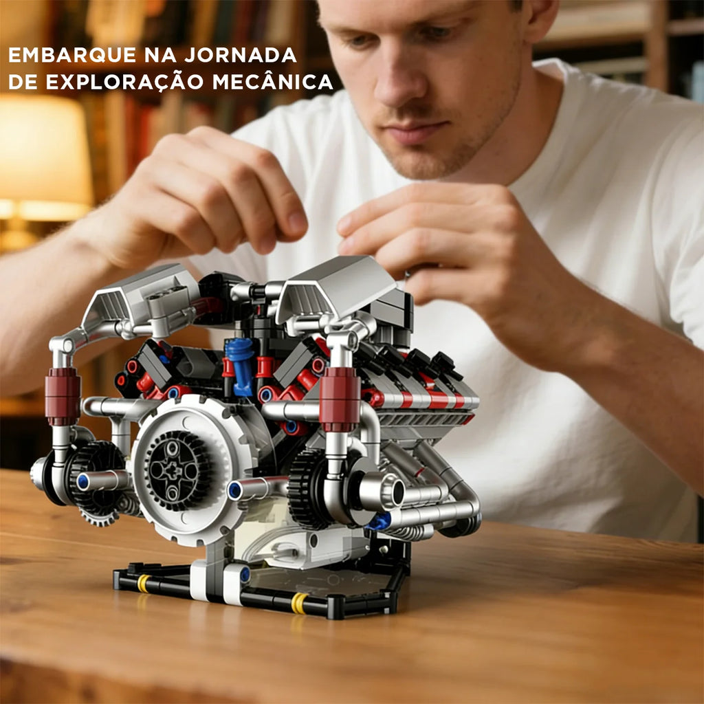 Conjunto De Bloco De Construção De Motor V8 700 Peças Bloco de Montar Encaixe Brinquedo Educativo
