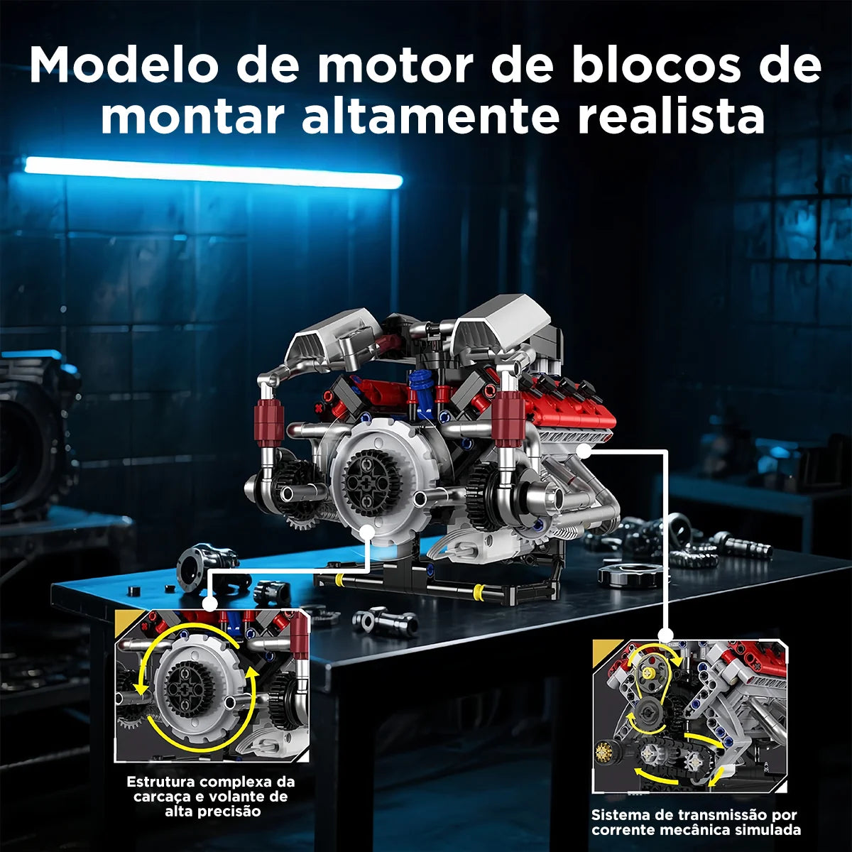 Conjunto De Bloco De Construção De Motor V8 700 Peças Bloco de Montar Encaixe Brinquedo Educativo