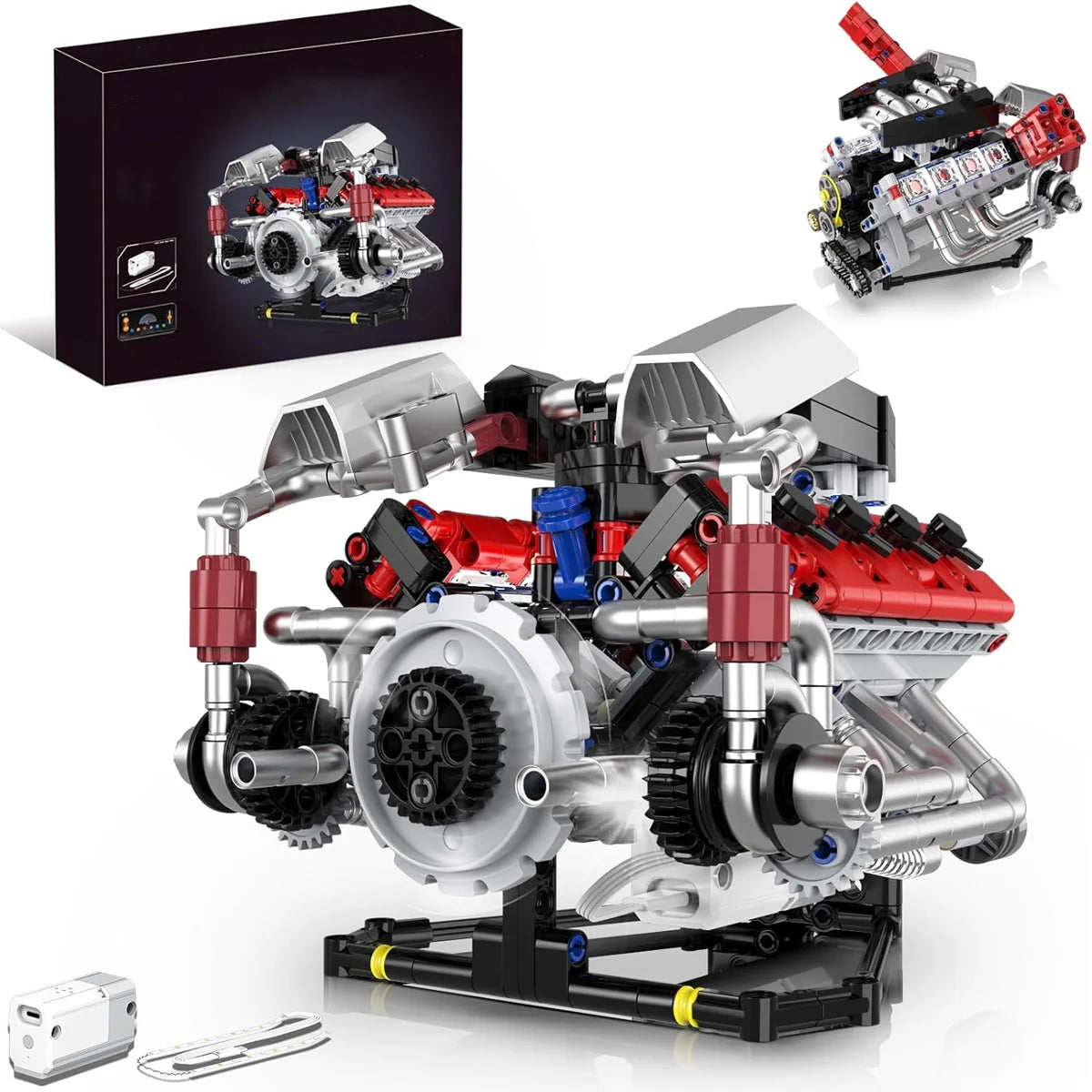 Conjunto De Bloco De Construção De Motor V8 700 Peças Bloco de Montar Encaixe Brinquedo Educativo