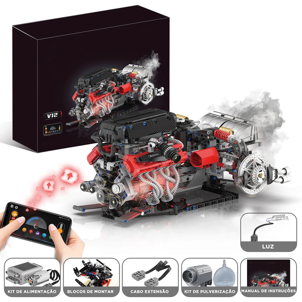 Conjunto De Bloco De Construção De Motor V12 1610 Peças Bloco de Montar Encaixe DK327 Brastoy