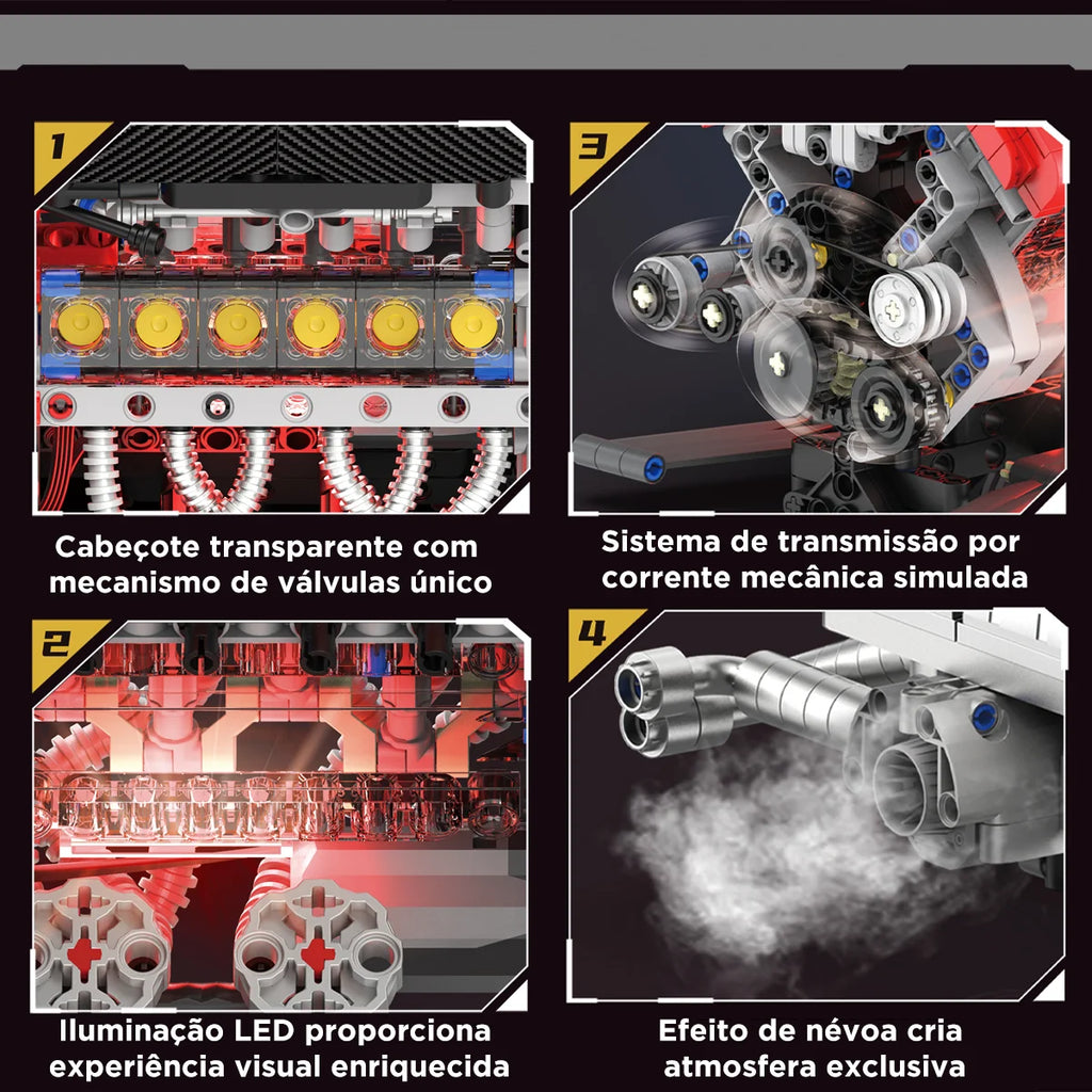 Conjunto De Bloco De Construção De Motor V12 1610 Peças Bloco de Montar Encaixe DK327 Brastoy