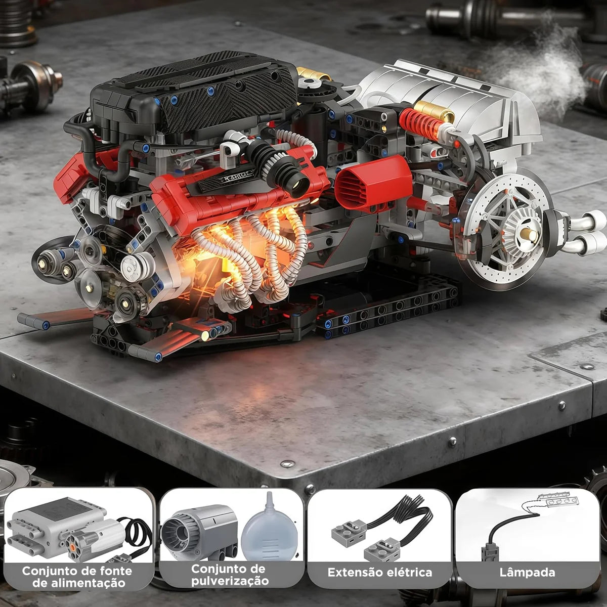 Conjunto De Bloco De Construção De Motor V12 1610 Peças Bloco de Montar Encaixe DK327 Brastoy