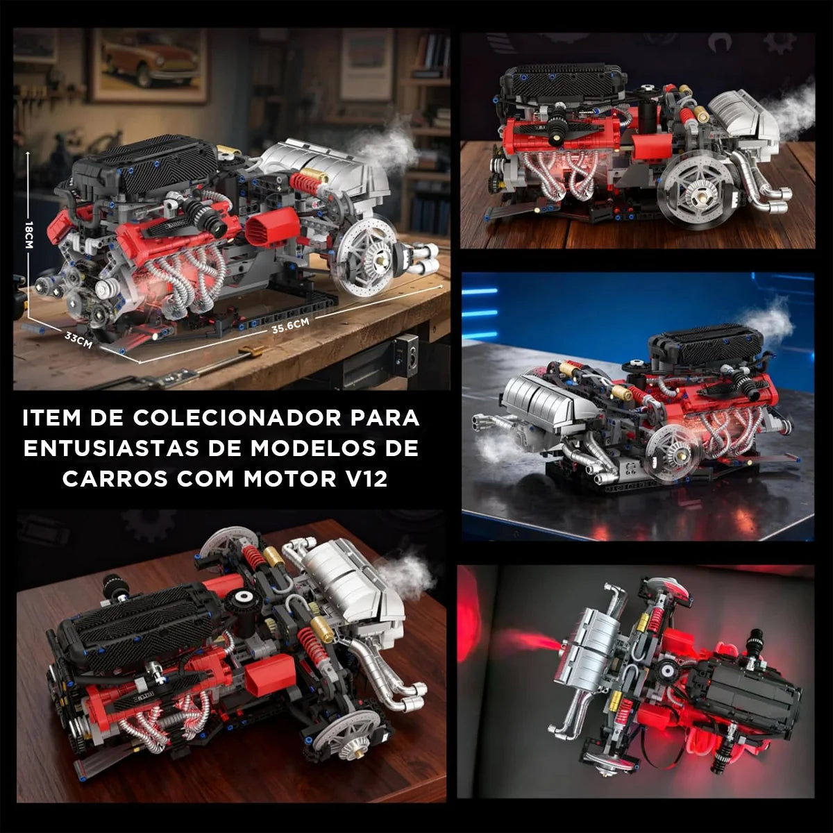 Conjunto De Bloco De Construção De Motor V12 1610 Peças Bloco de Montar Encaixe DK327 Brastoy