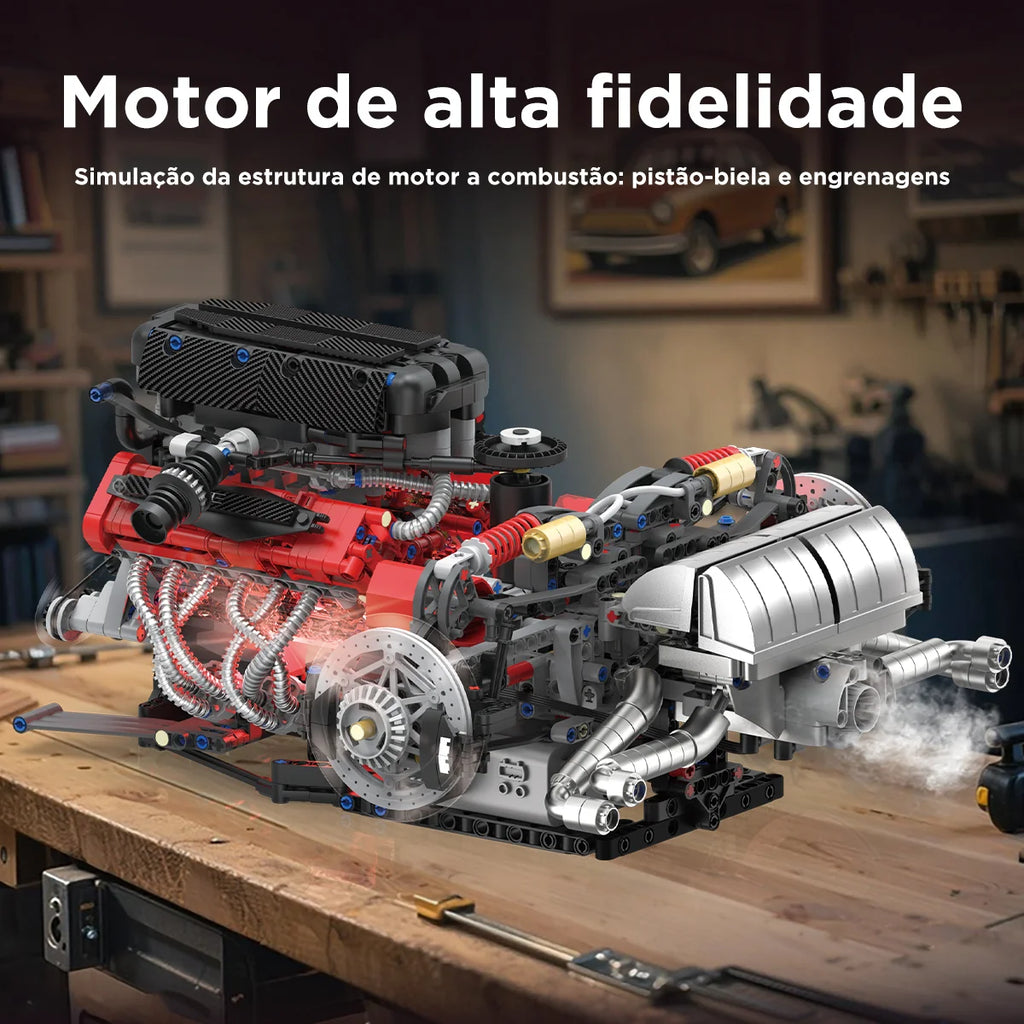 Conjunto De Bloco De Construção De Motor V12 1610 Peças Bloco de Montar Encaixe DK327 Brastoy