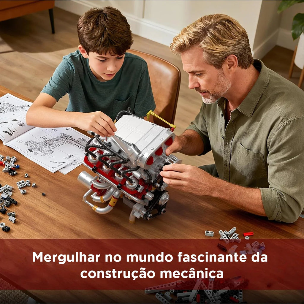 Bloco de Montar Motor V8 Funcional Bloco De Construção Encaixe 2347 Peças dk108 Brastoy