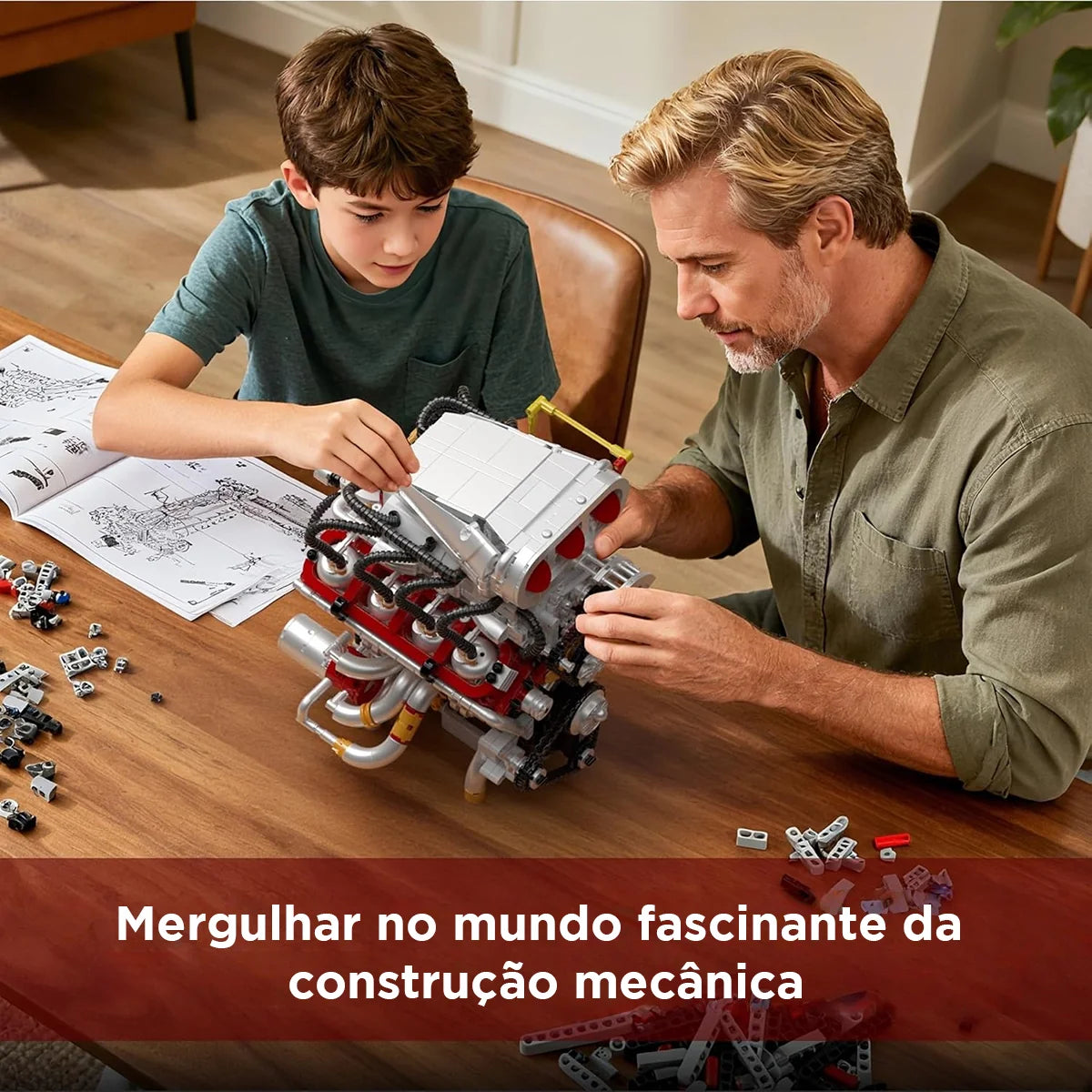 Bloco de Montar Motor V8 Funcional Bloco De Construção Encaixe 2347 Peças dk108 Brastoy