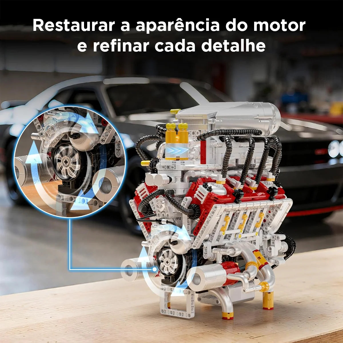 Bloco de Montar Motor V8 Funcional Bloco De Construção Encaixe 2347 Peças dk108 Brastoy