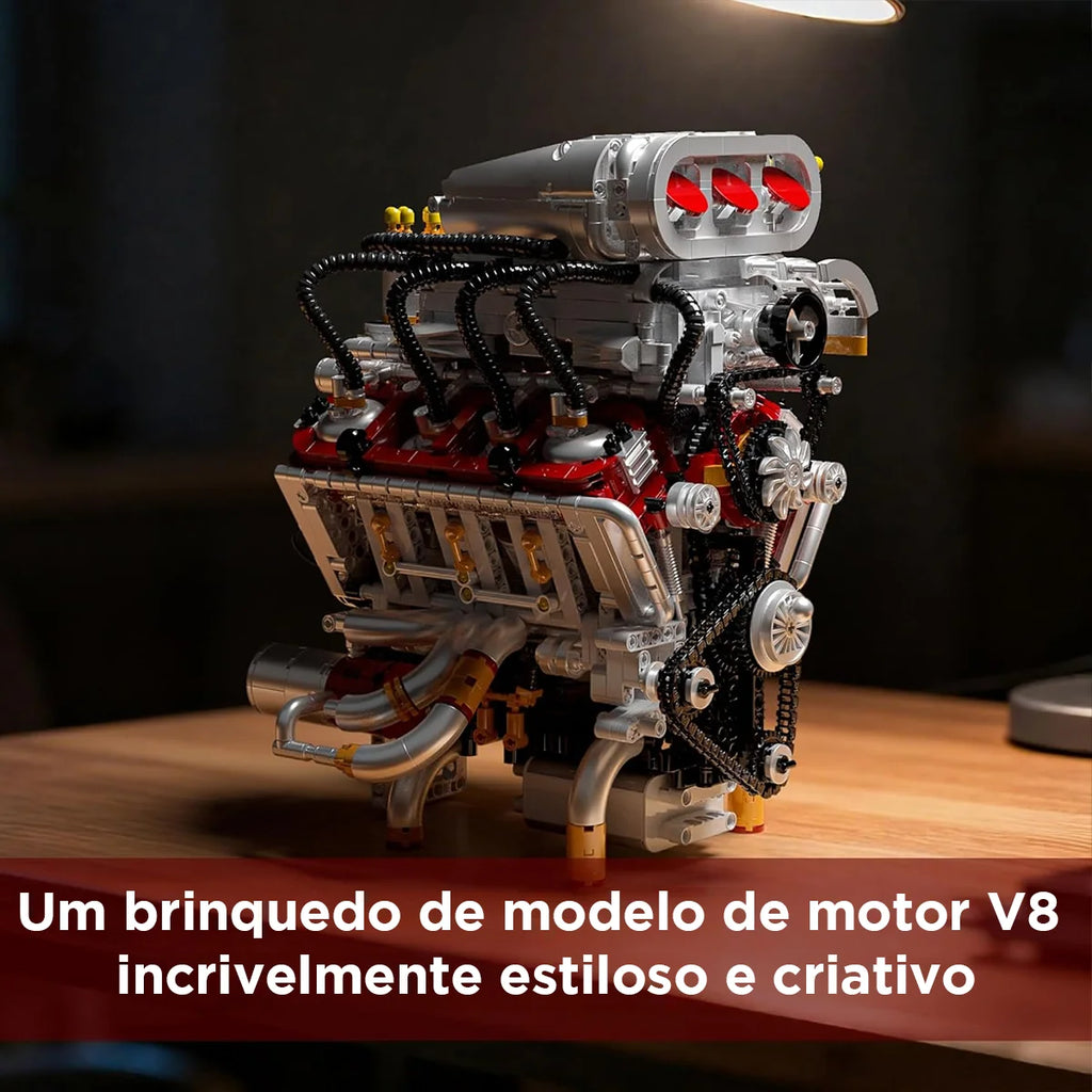 Bloco de Montar Motor V8 Funcional Bloco De Construção Encaixe 2347 Peças dk108 Brastoy