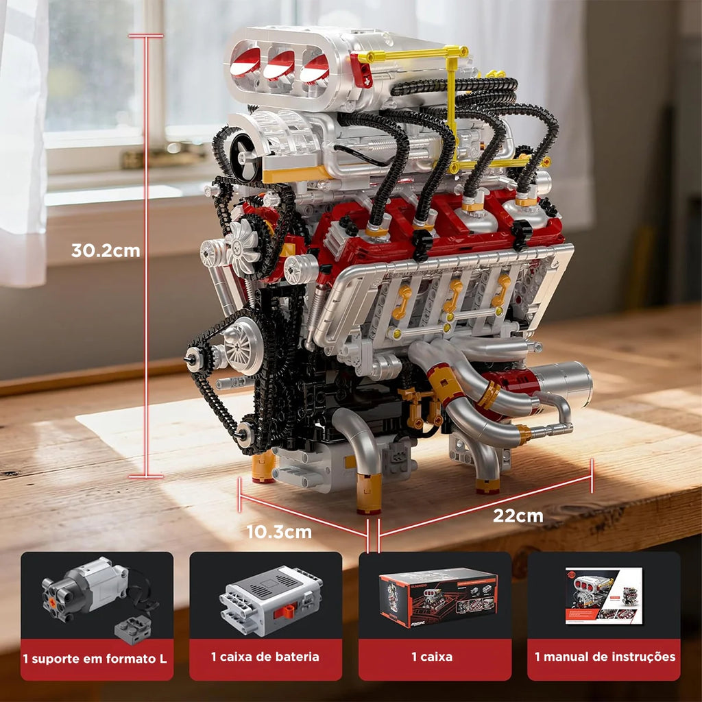 Bloco de Montar Motor V8 Funcional Bloco De Construção Encaixe 2347 Peças dk108 Brastoy