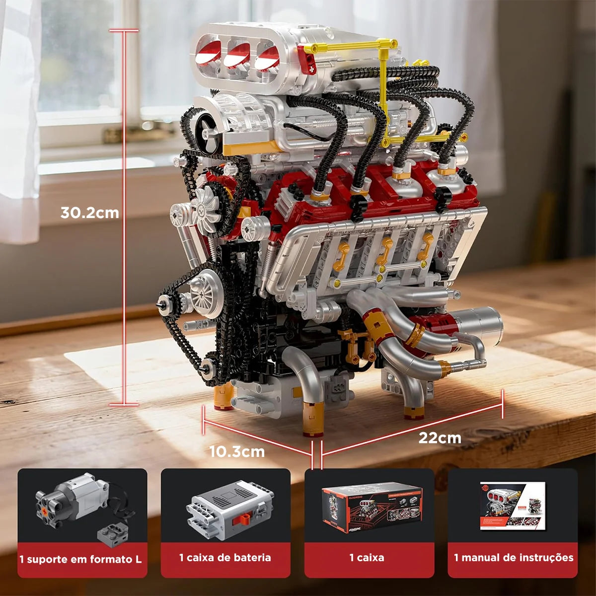 Bloco de Montar Motor V8 Funcional Bloco De Construção Encaixe 2347 Peças dk108 Brastoy