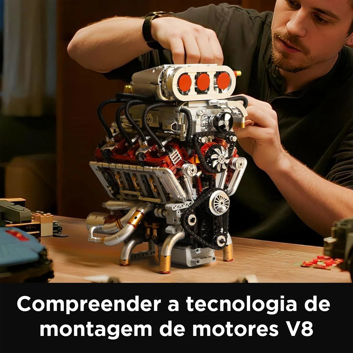 Bloco de Montar Motor V8 Funcional Bloco De Construção Encaixe 2347 Peças dk108 Brastoy